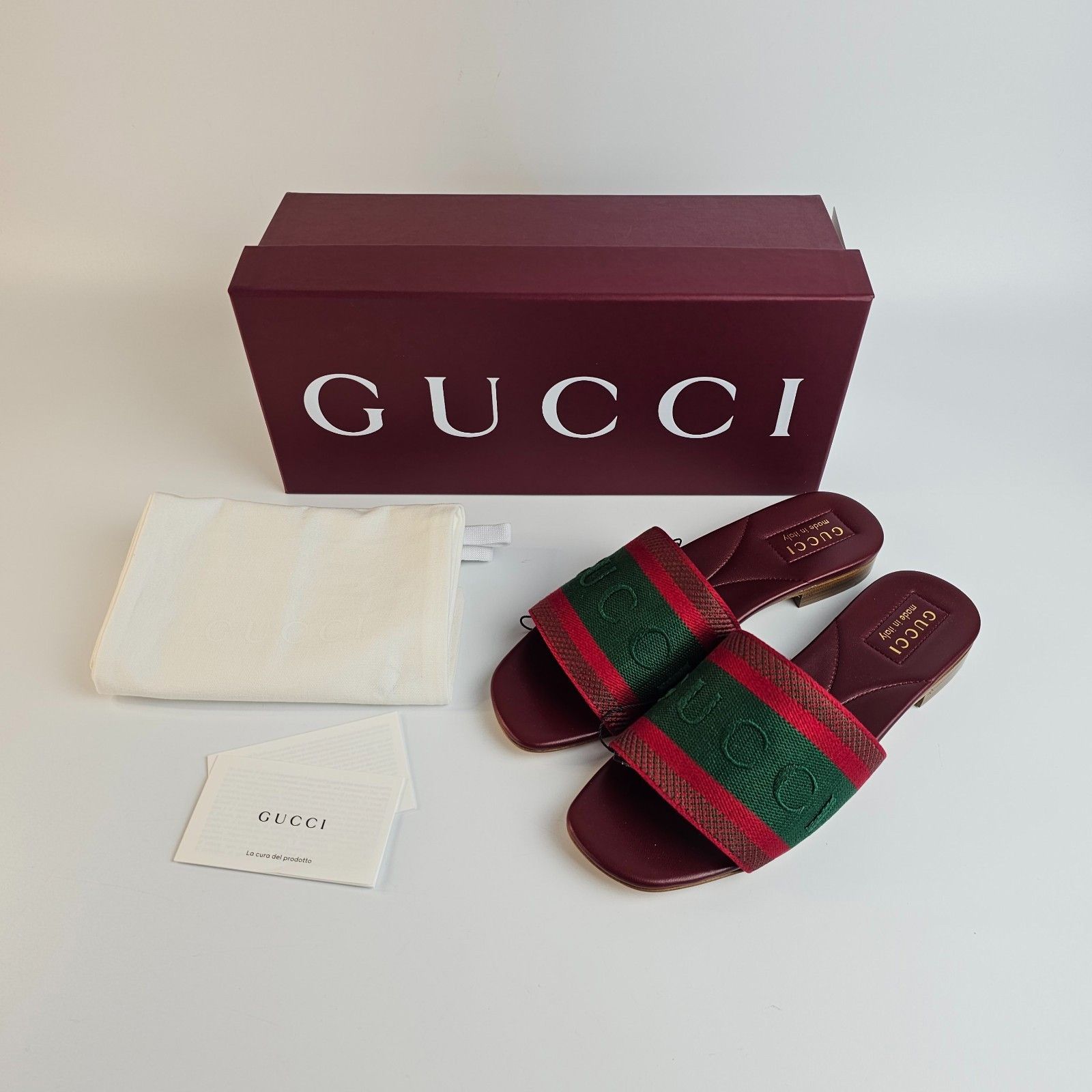 GUCCI グリーン・レッド サンダル GUCCI Green/Red Cotton With Web Slide Sandals New & Authenti