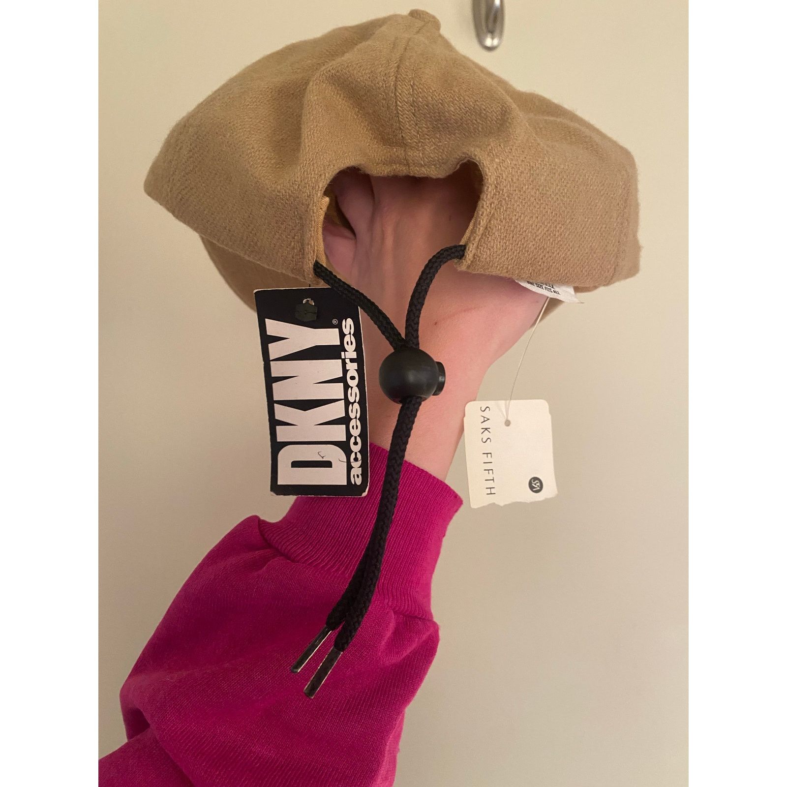 DKNY Crazy cool NWT saks DKNY 90s wool pull string hat cap USA Size ONE SIZE - 4 Thumbnail