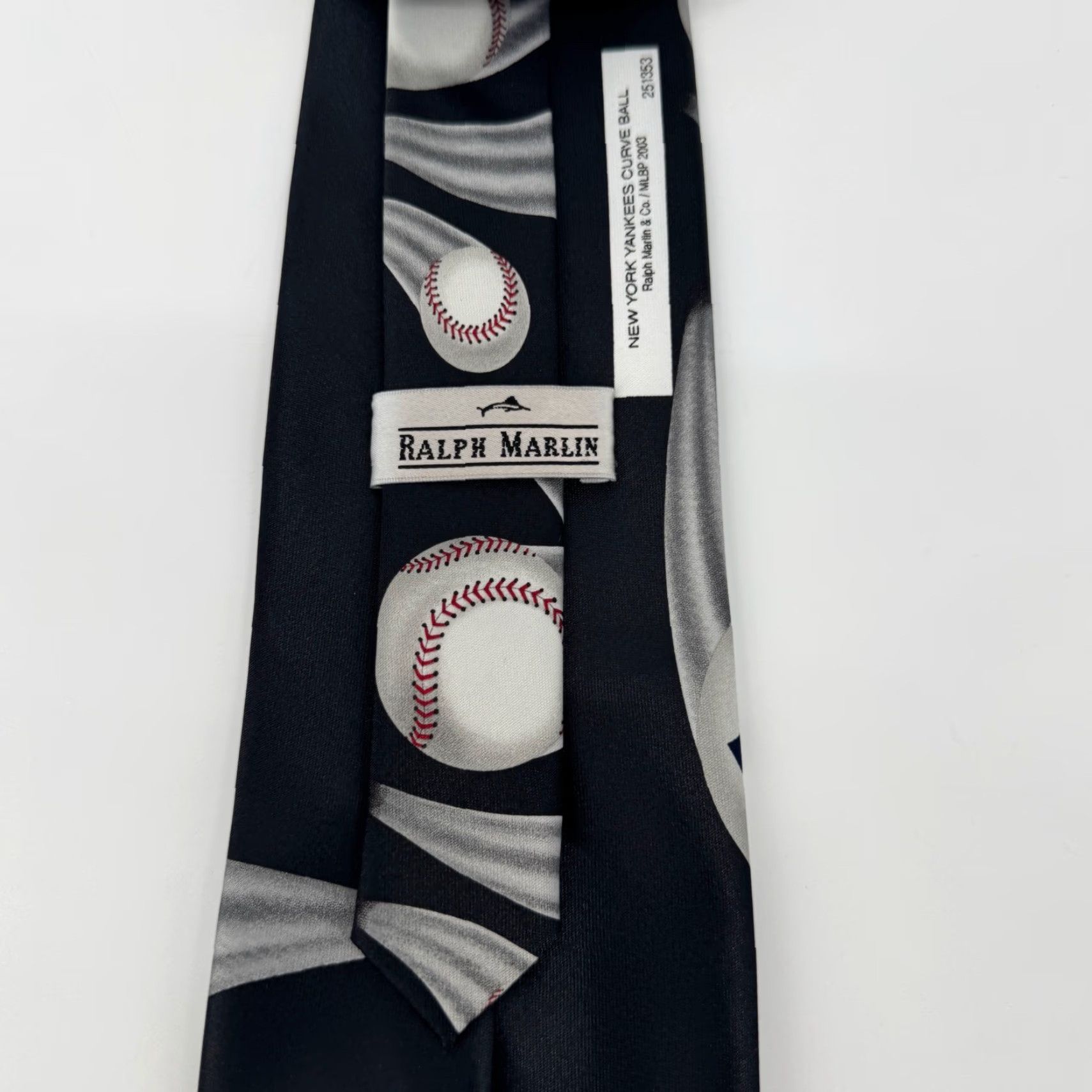 MLB Ralph Marlin New York Yankees Official MLB Curve Ball Baseball Tie Men One Size Black Geometric Logo Sports Baseball NY Yankees Vintage: No Size ONE SIZE - 2 Thumbnail