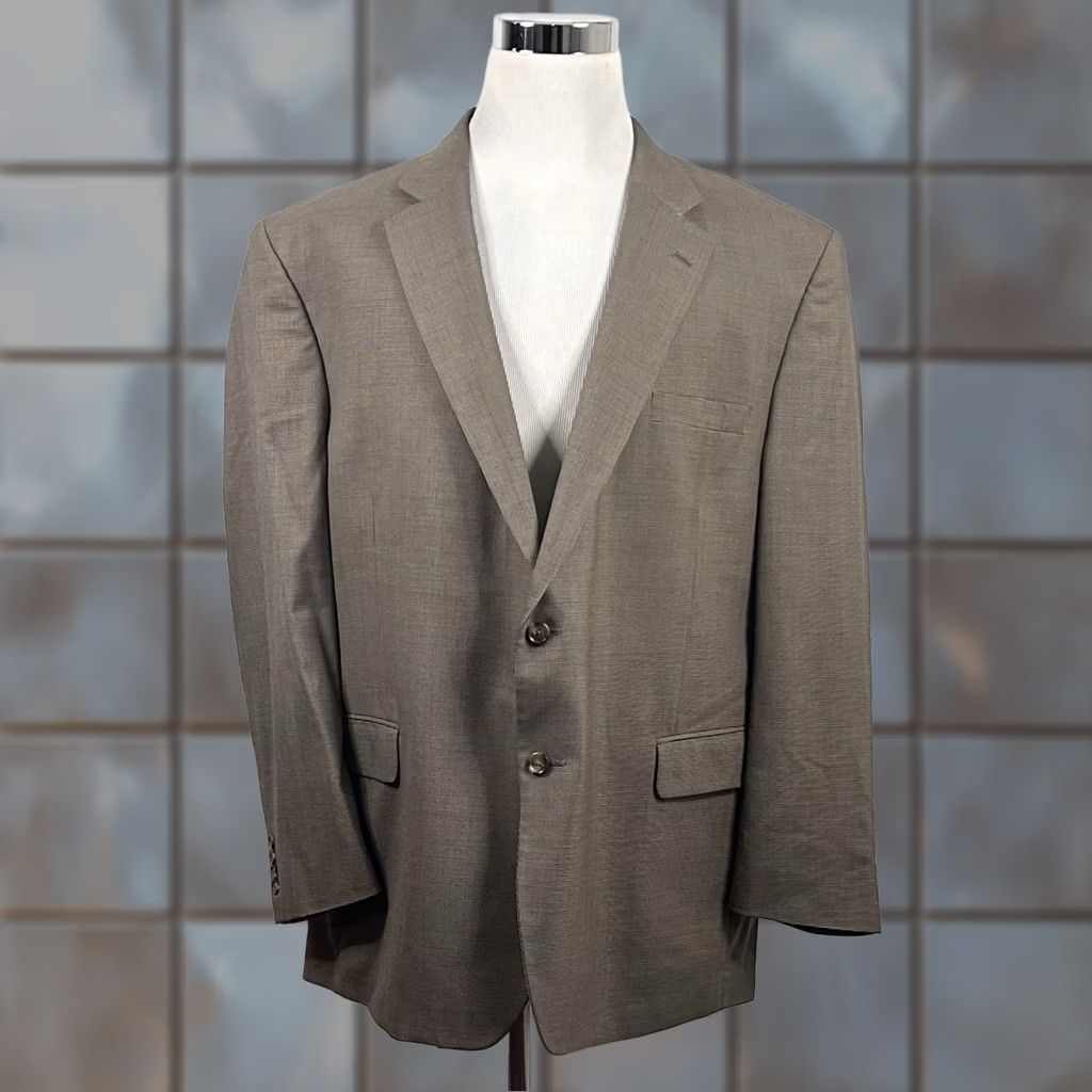 Jos. A. Bank Jos A Bank 50R Sport Coat 100% Wool Beige Houndstooth Two-Button Lined Vented Men Sport Coat Size US M / EU 48-50 / 2 - 1 Thumbnail