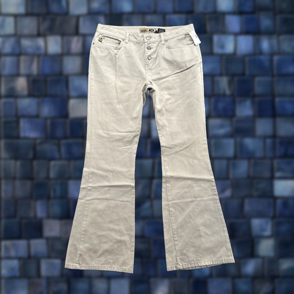 VINTAGE Bongo Jeans Flared Women’s 90s Style Button Fly Low Waist Size 11 Beige 100% Cotton Womens