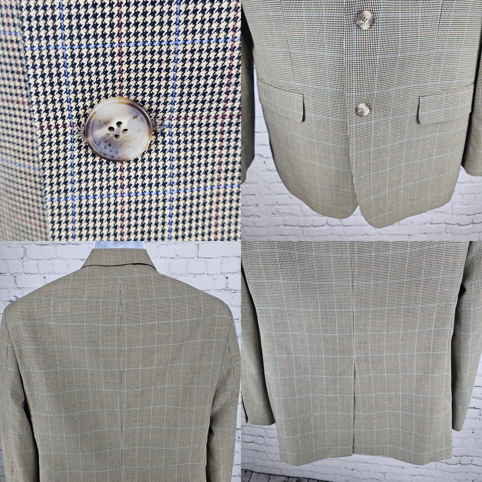 Tasso Elba Tasso Elba Sport Coat Blazer Notch Lapel Houndstooth 2 Button Vented Black Tan 40R Mens Jacket Regular Size Button Front) Size 40R - 8 Thumbnail