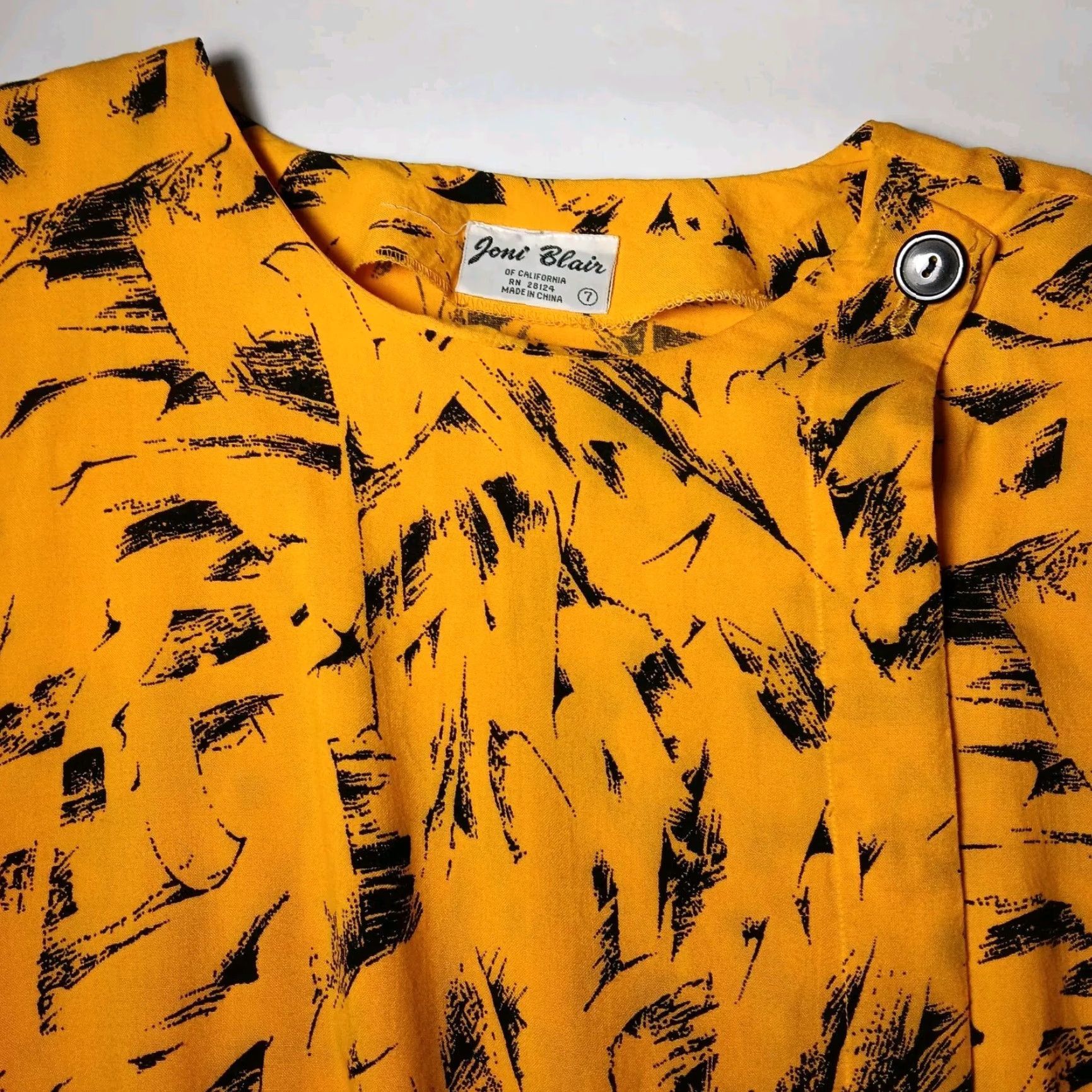 Blair VINTAGE 1980s Dress Joni Blair Women Size 7 Midi Drop Waist Abstract Gold Black Artsy Retro Size M / US 6-8 / IT 42-44 - 7 Thumbnail