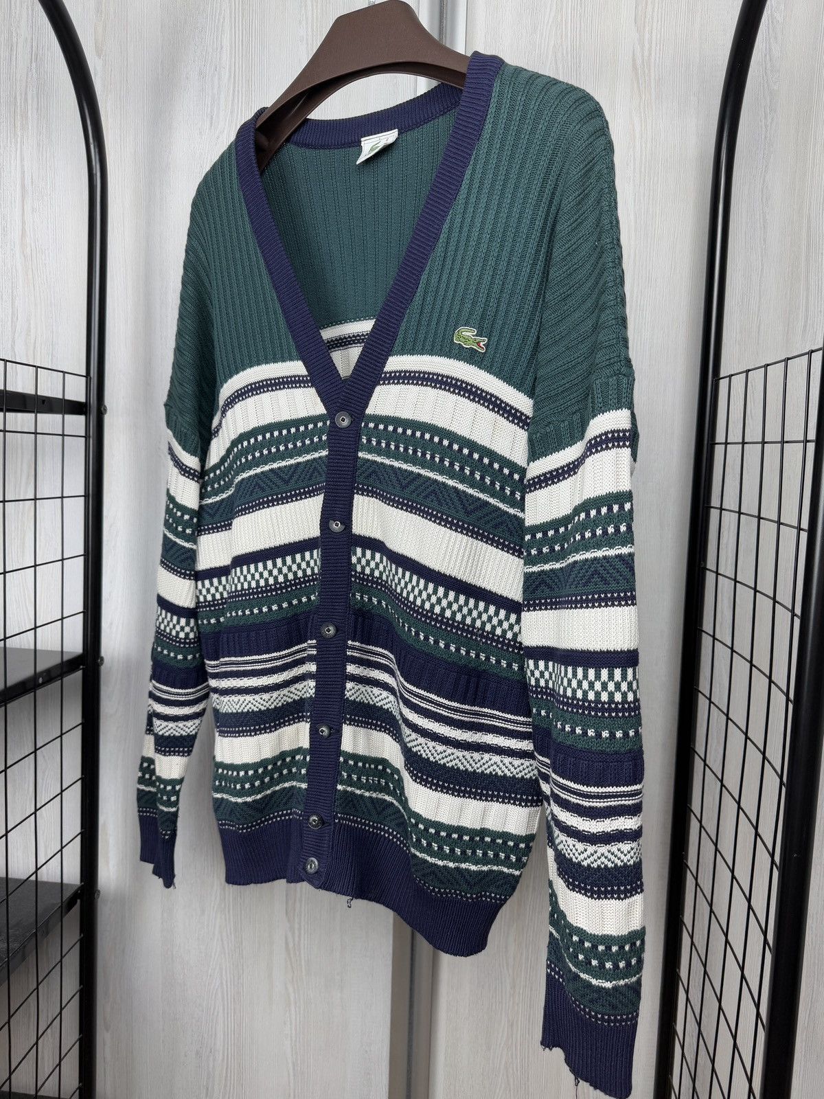Lacoste Lacoste vintage 90s green striped cotton blend cardigan Size US L / EU 52-54 / 3 - 5 Thumbnail