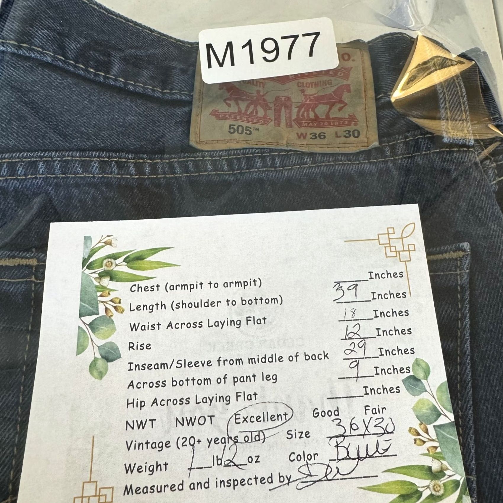 Levi's Levi’s 505 Jeans Mens 36 x 30 Denim Blue Straight Regular Fit Mid Rise Zip Fly Button Closure Size US 36 / EU 52 - 8 Thumbnail