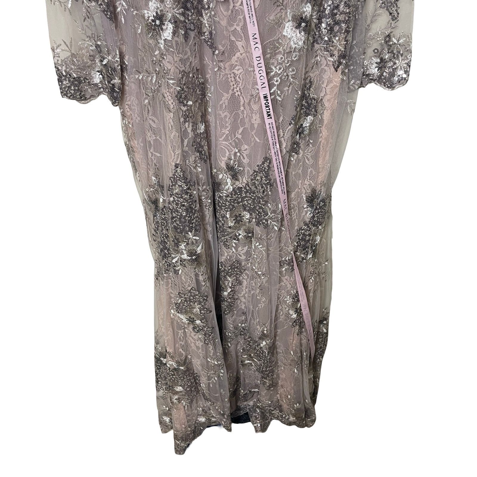 Other MAC DUGGAL Beige V Neck Mesh Long Sleeve Embroidered Gown Size XXL / US 16-18 / IT 52-54 - 4 Thumbnail