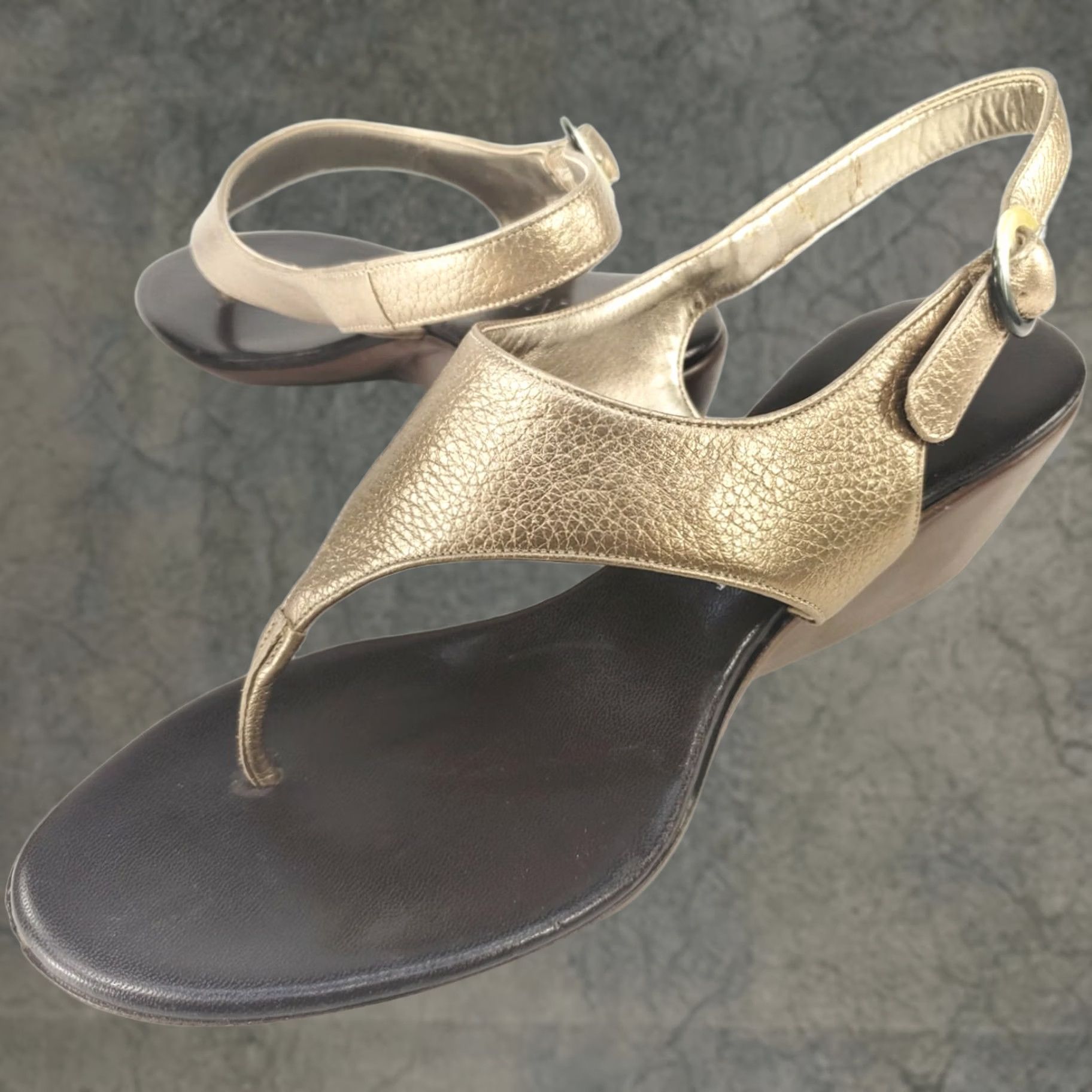 Anne Klein Anne Klein Womens Sandal Slingback Thong Wedge Heeled Gold 7.5M Slip On Casual Comfort Embroidered Eyelet Logo Leather Synthetic Upper PU Outsole Size US 8 / IT 38 - 1 Thumbnail