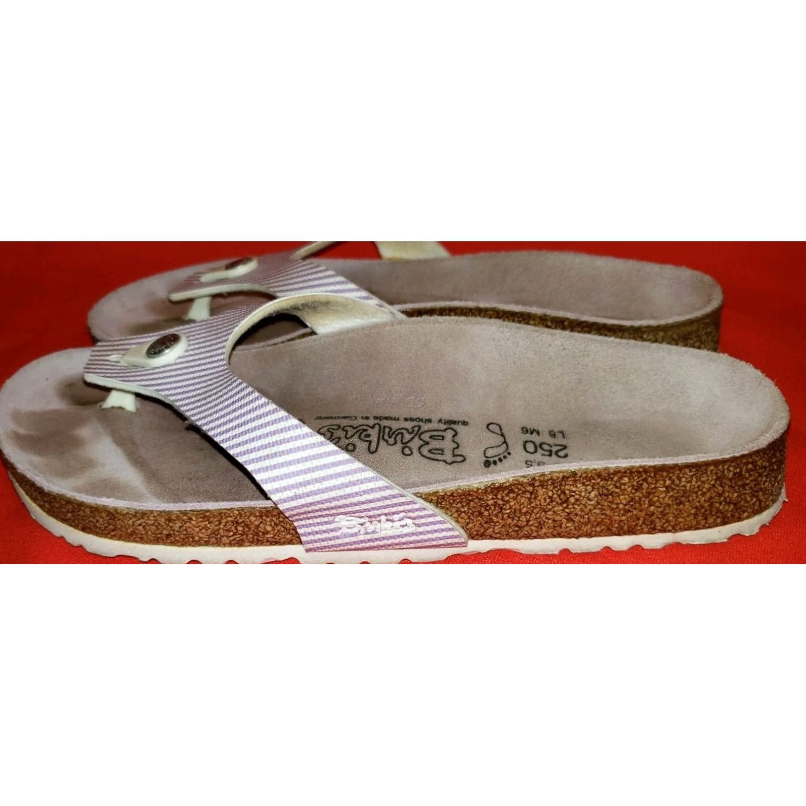 Birkenstock Birkenstock Birki's Women's Toe Post Slide Sandals 8M White Lavender Striped Slip On Casual Size US 6 / IT 36 - 5 Thumbnail