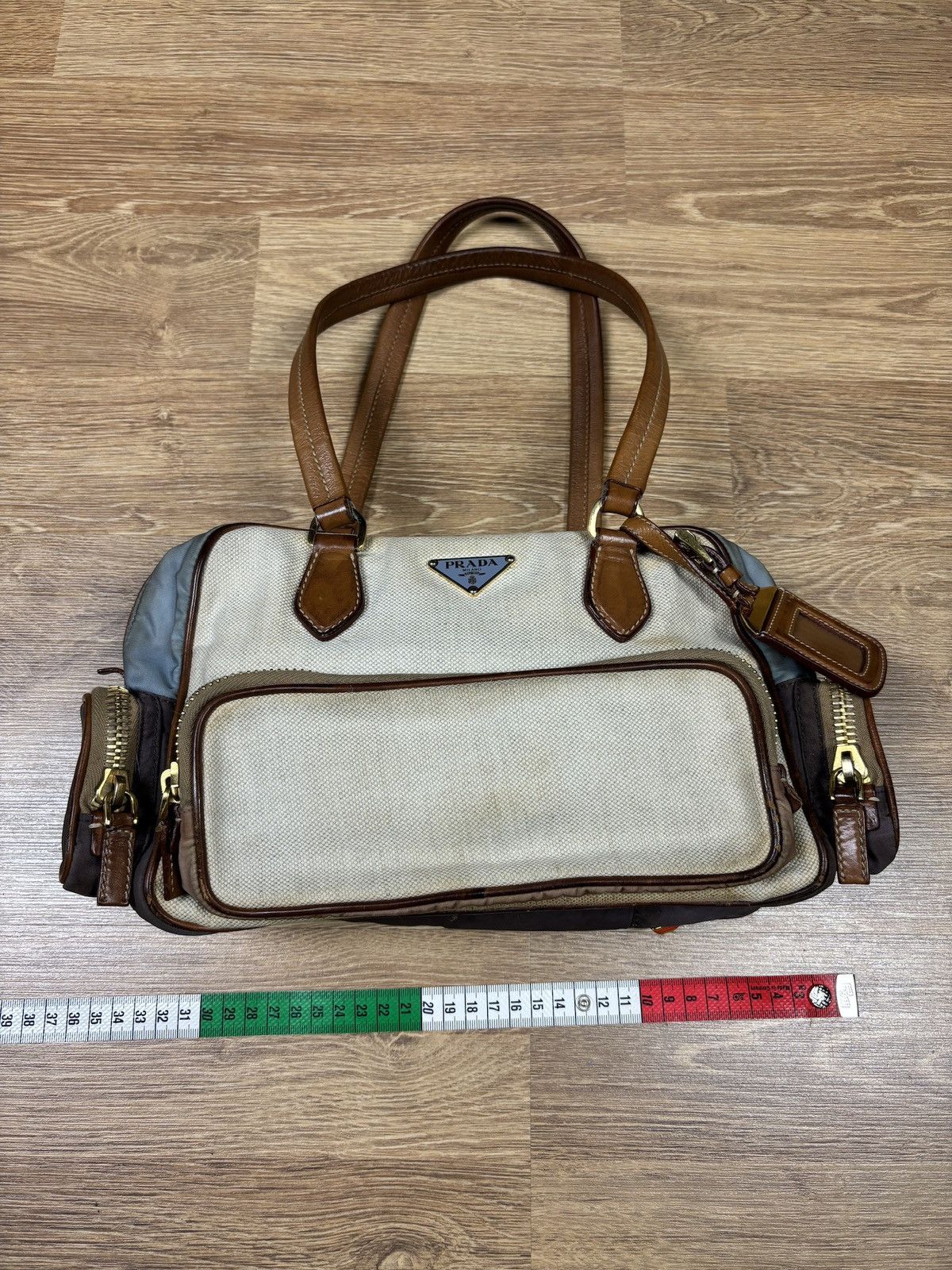 Prada Prada Beige Canvas & Brown Leather Shoulder Bag Size ONE SIZE - 3 Thumbnail