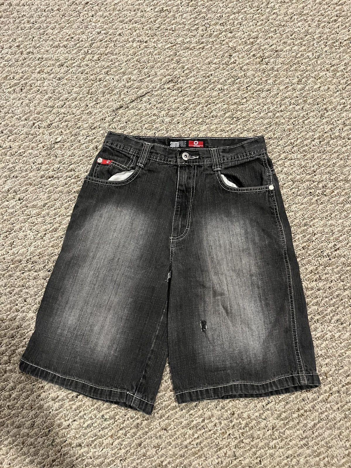 Southpole Southpole faded black red tab denim shorts jorts Grailed