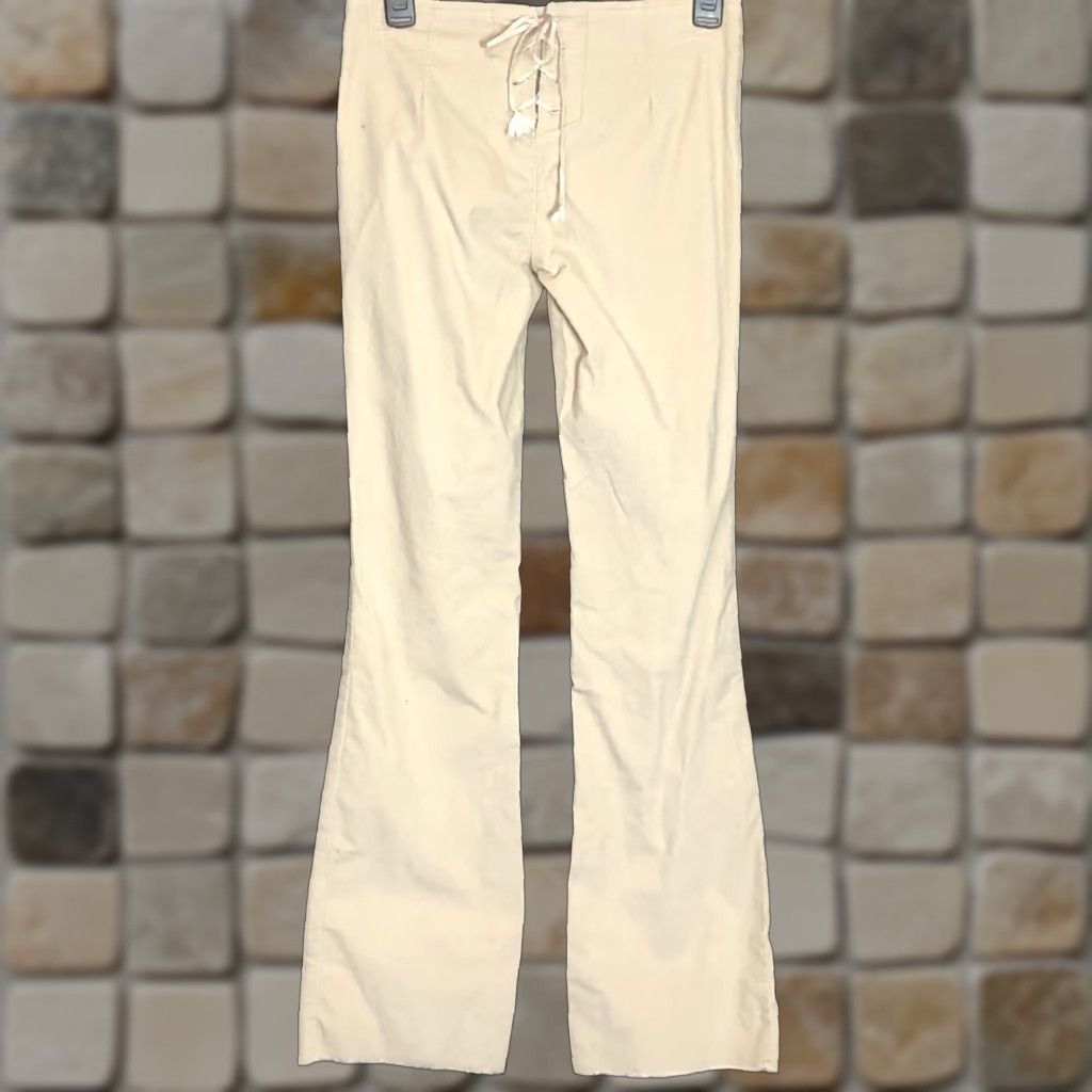 Tommy Hilfiger Tommy Hilfiger Corduroy Pants 3 Tan 28"W Flare Boot Cut Cuff Lace Up Mid Rise Jeans Womens Juniors Inseam 32" Tan Cotton Spandex Corduroy Size 26" / US 2 / IT 38 - 1 Thumbnail
