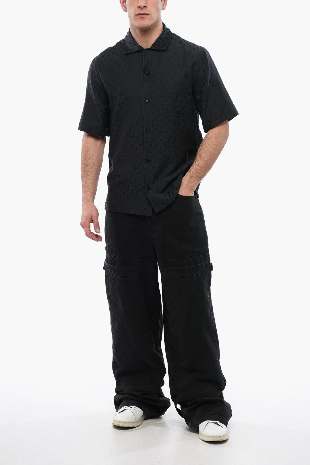 Off-White og1mm0625 Silk Blend Bowling Shirt in Black Size US L / EU 52-54 / 3 - 4 Thumbnail