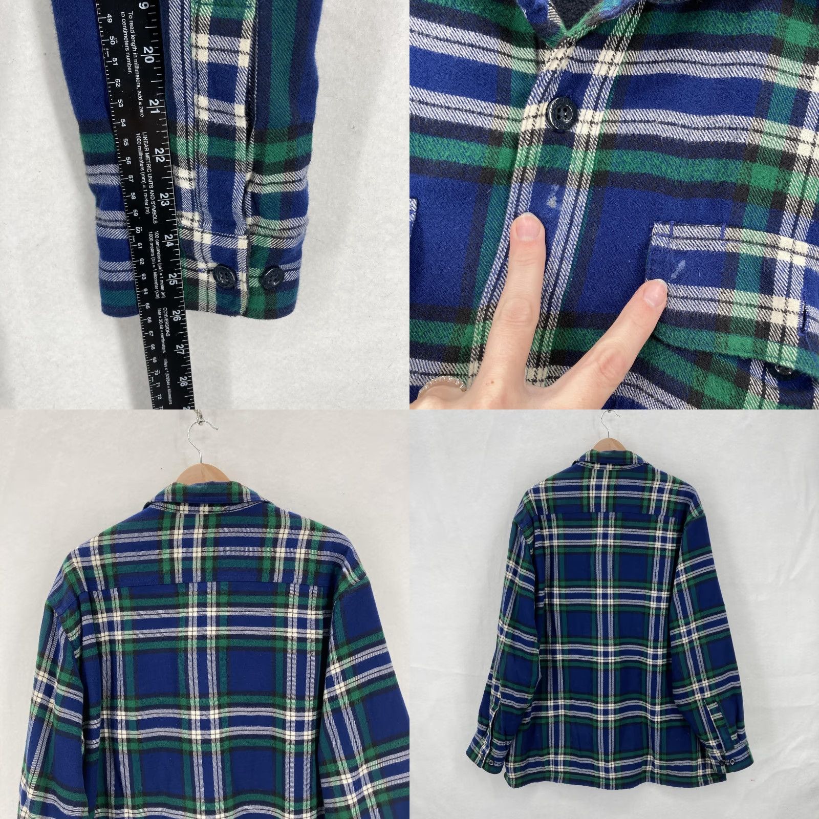 Vintage VINTAGE LL Bean Shirt Mens Large Blue Green Plaid Fleece Lined Flannel Shacket Pockets Size US L / EU 52-54 / 3 - 8 Thumbnail
