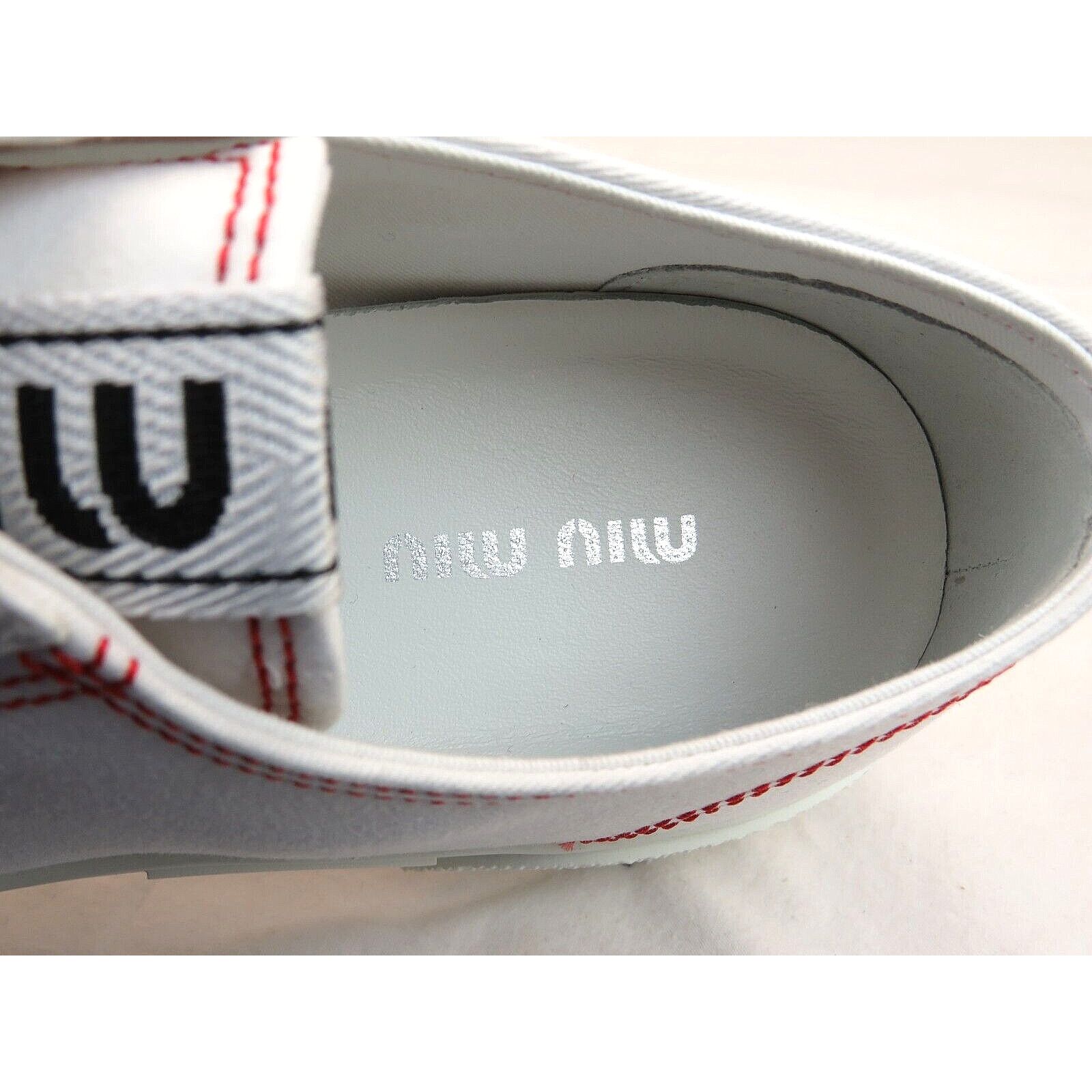 Miu Miu 5E004D WHITE CANVAS RED STITCHING LOGO LACE SNEAKERS 40 Size US 10 / IT 40 - 12 Thumbnail