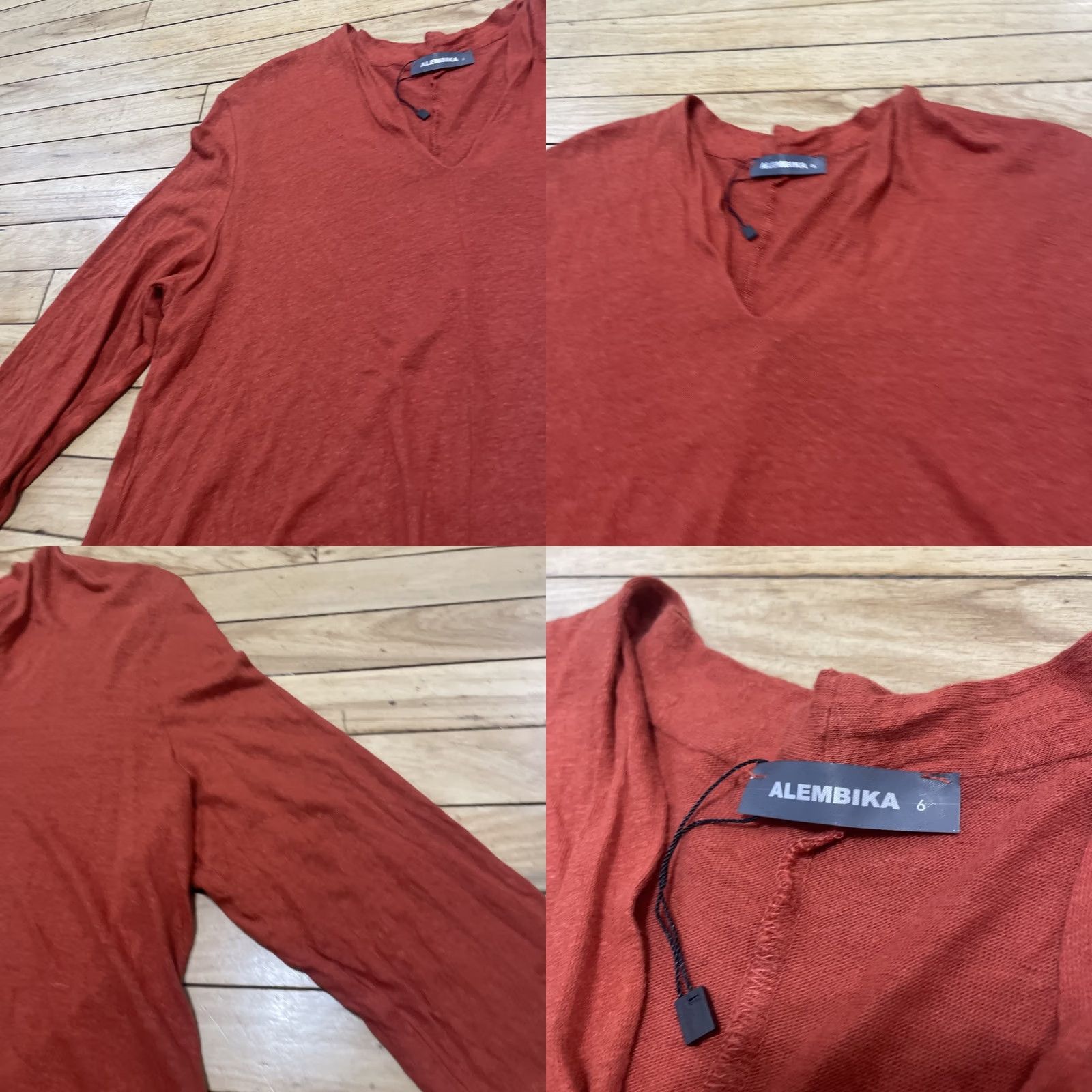 Vintage VINTAGE? Alembika Linen V-Neck Top Tunic Women 6 Burnt Orange Hi-Lo Oversized Boho Lagenlook Size M / US 6-8 / IT 42-44 - 9 Thumbnail