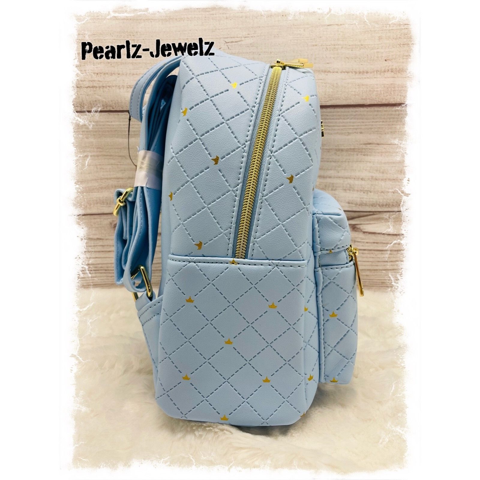 Disney Loungefly Disney Princess Castle Blue Quilted Mini Backpack Size ONE SIZE - 4 Thumbnail