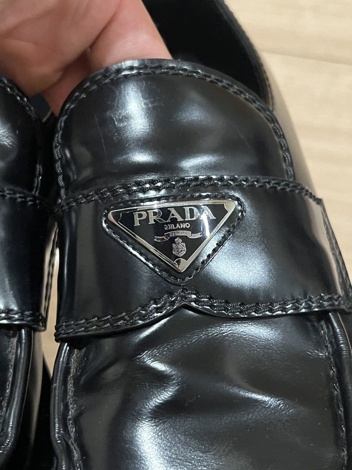 Prada Prada Black Chocolate Brushed Leather Loafers w Box Dust Bag Size US 9.5 / EU 42-43 - 7 Thumbnail