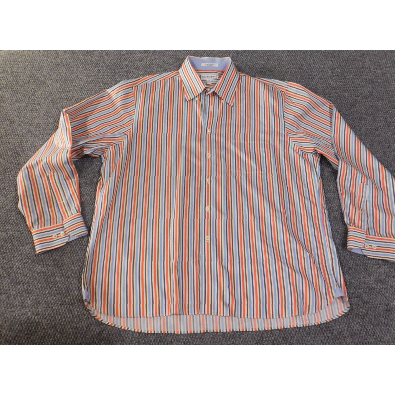 Vintage Paul Fredrick Dress Shirt Shirt 17.5 Orange Striped Mens Business Button-Up Office Size 48R - 4 Thumbnail
