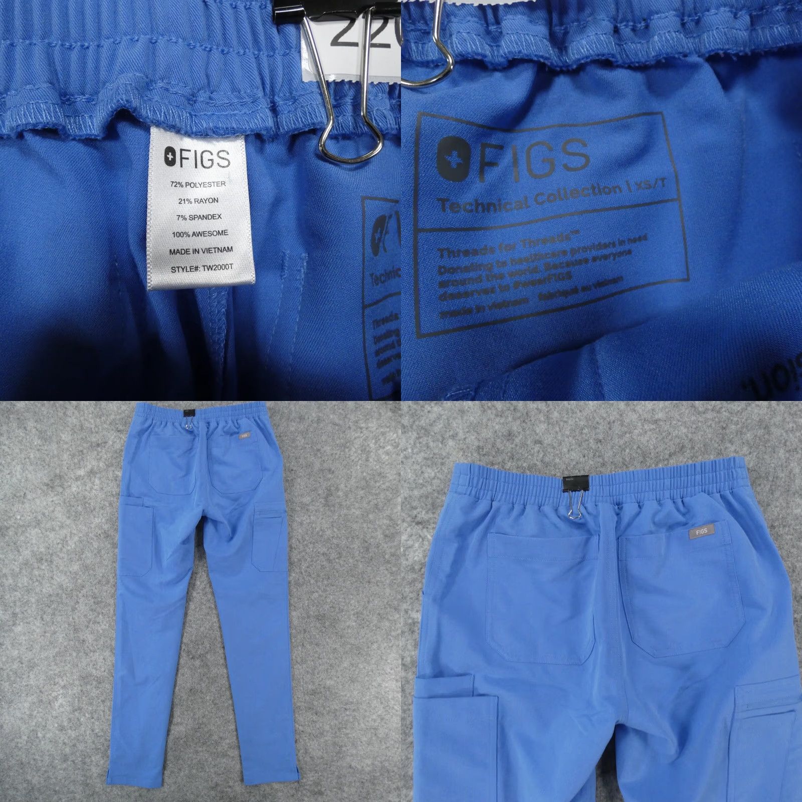 Vintage FIGS Scrub Pants Womens XS Blue w Drawstring Technical Collection Size 26" / US 2 / IT 38 - 9 Thumbnail