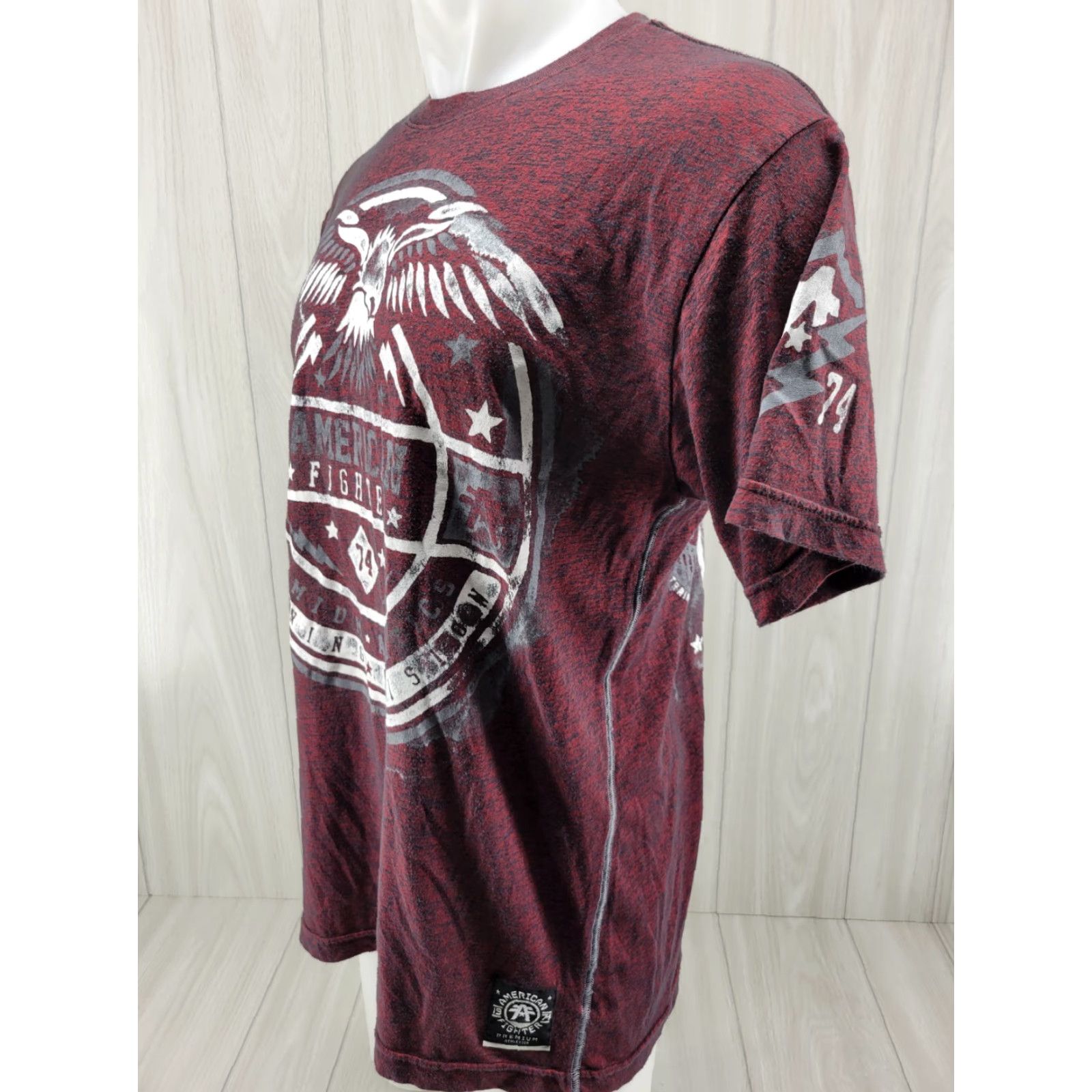Vintage American Fighter Shirt Mens XL Heathered Red Short Sleeve Tee Double Sided Tee Shirt Size US XL / EU 56 / 4 - 2 Thumbnail