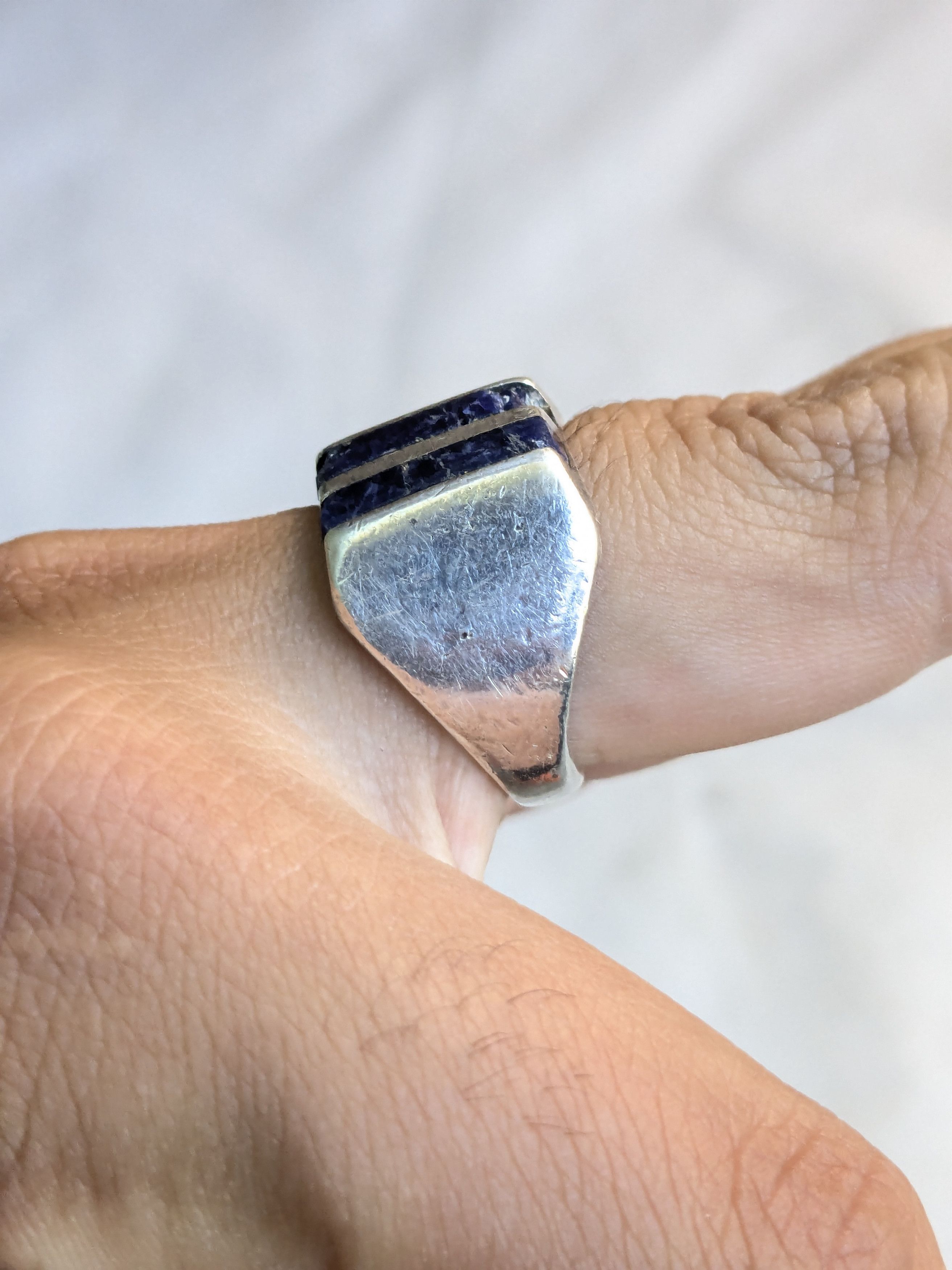 Jewelry Vintage Sterling Silver Ring Sodalite Taxco 9.75 Mexico Size ONE SIZE - 10 Thumbnail