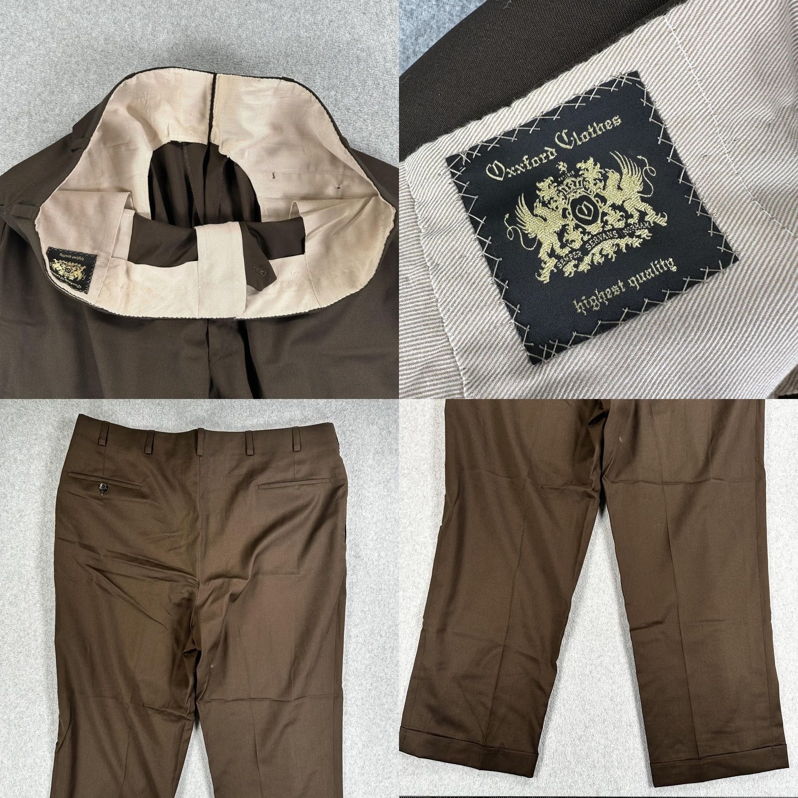 Vintage Oxford Clothes Mens Dress Pants 34x30 Brown Pleated Cuffed Straight Leg Business Formal Slashed Pockets Classic Fit Pants Boys? Size US 34 / EU 50 - 9 Thumbnail