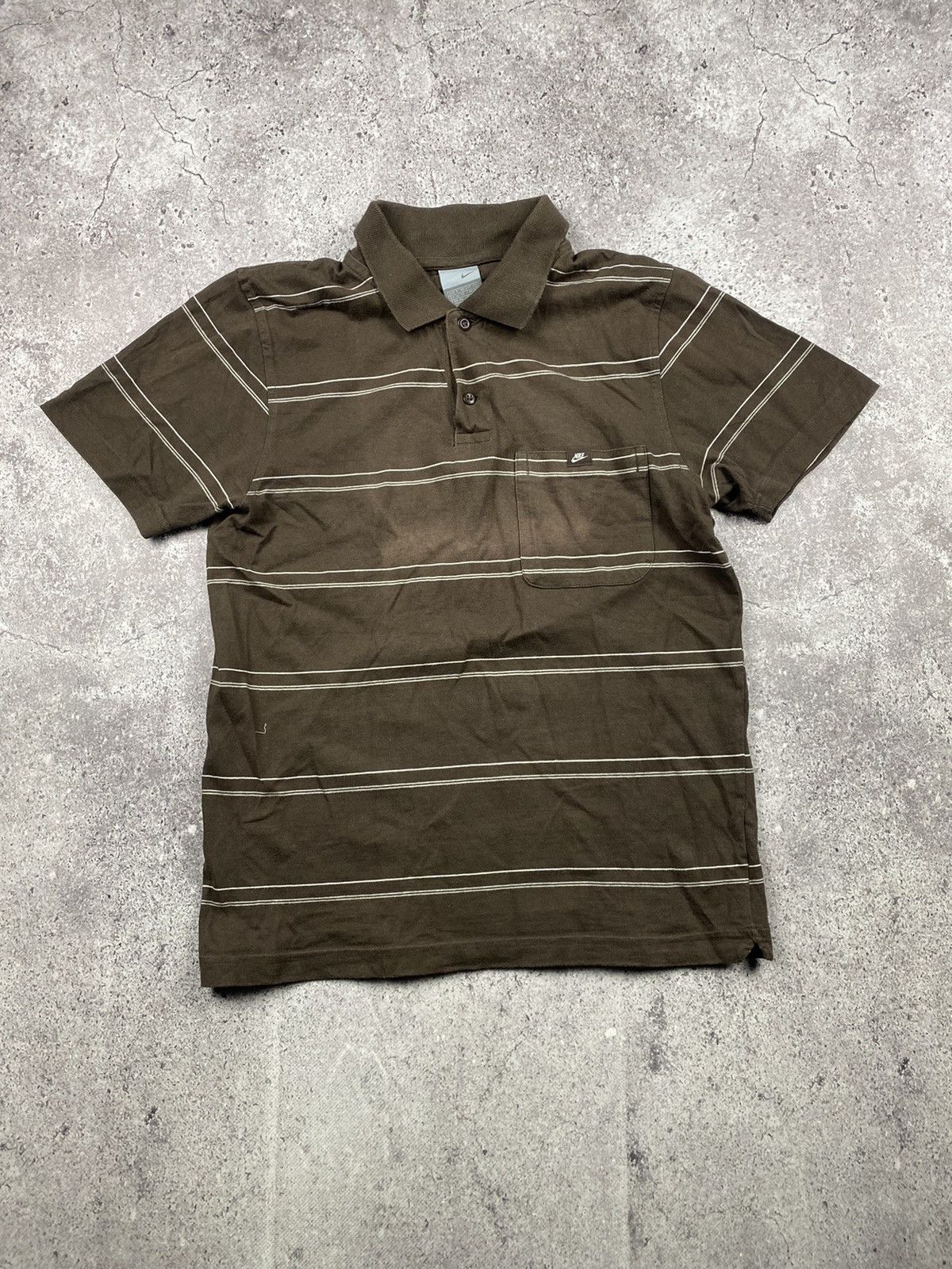 Japanese Brand × Nike × Vintage 90's Nike Vintage Y2k Striped Swoosh Logo Brown Polo Shirt🤎 Size US S / EU 44-46 / 1 - 1 Thumbnail