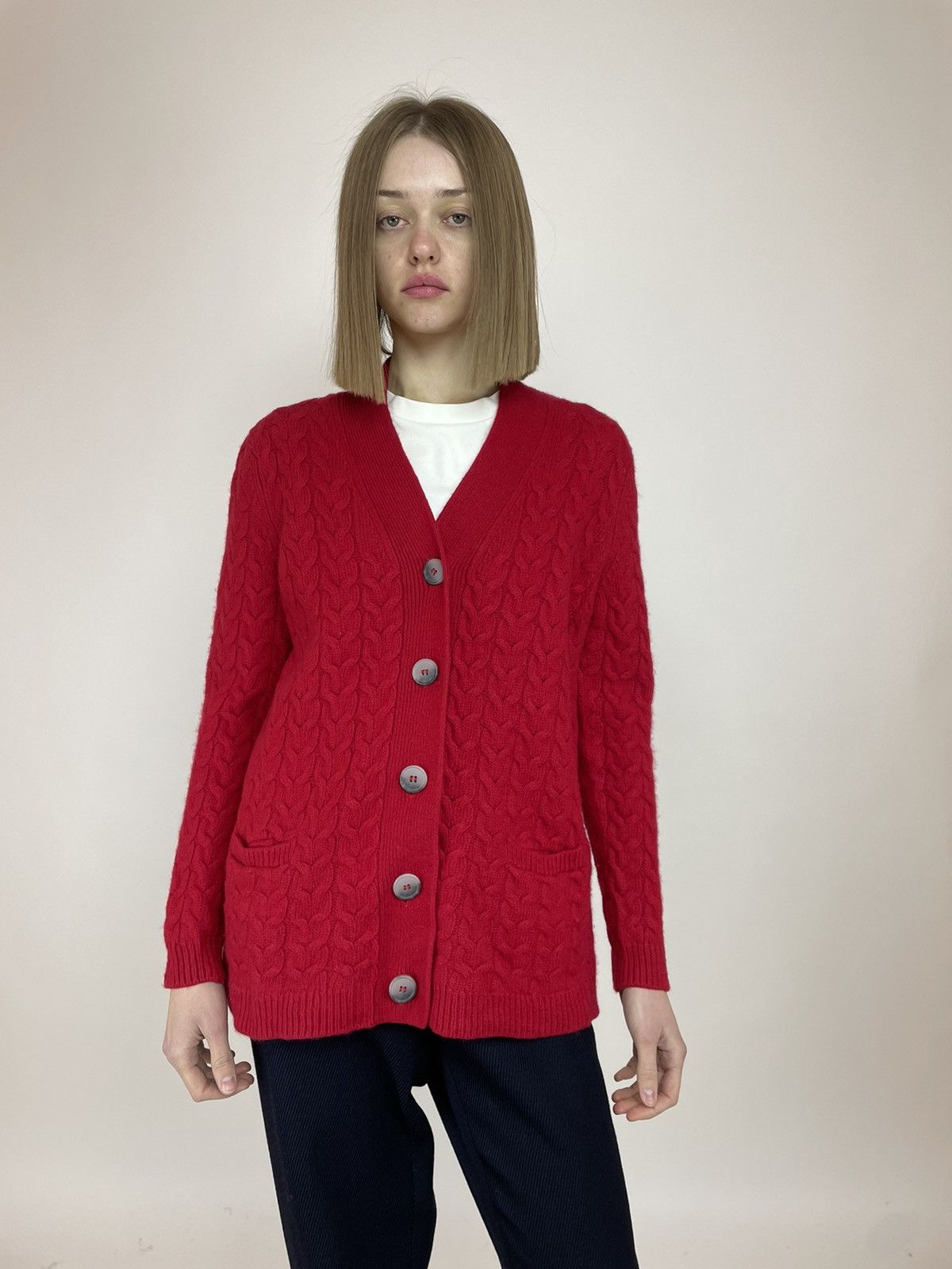 Designer × Vintage PETER HANH Red Wool Cardigan Knit Sweater size Women’s F48 Size XXL / US 16-18 / IT 52-54 - 11 Thumbnail