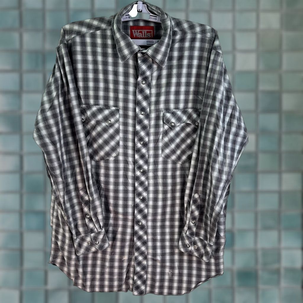 Walls Walls Gray Plaid Pearl-Snap Shirt Men's Regular Size M Long Sleeve Cowboy Outdoor Size US M / EU 48-50 / 2 - 1 Thumbnail