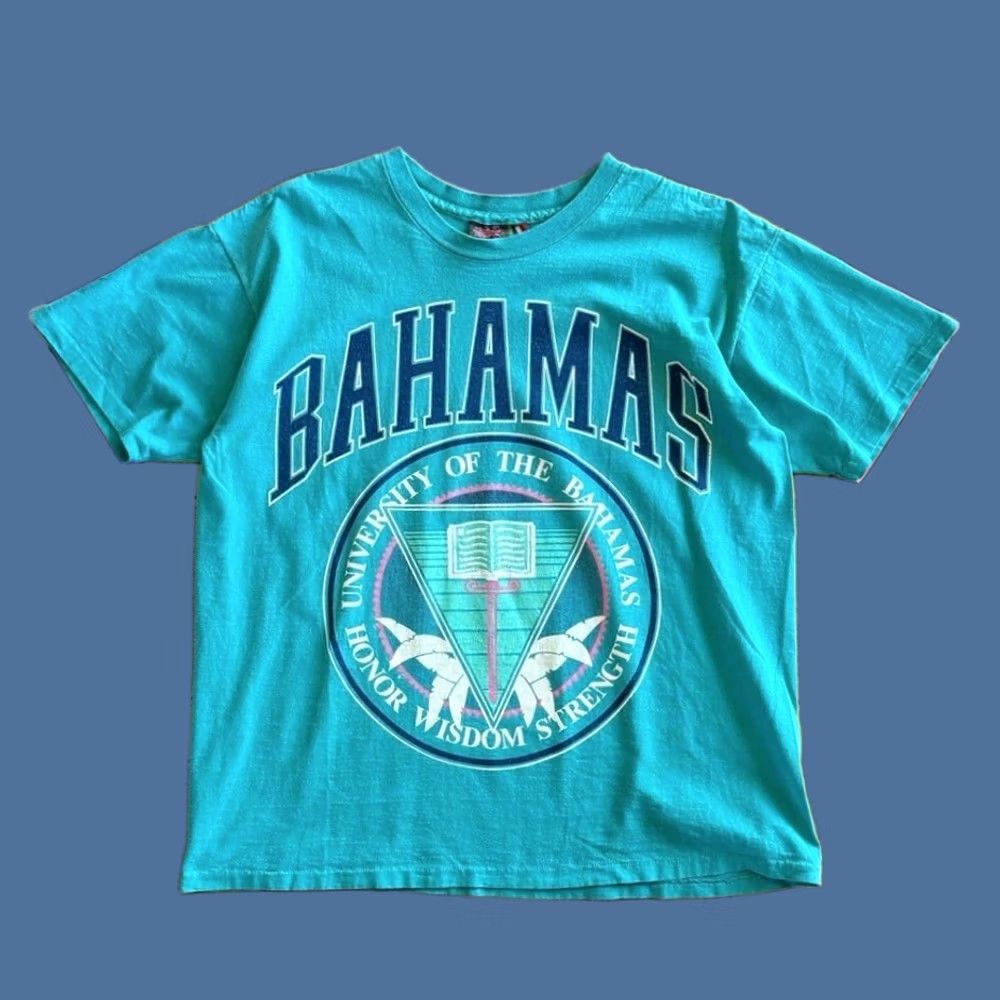 Vintage VINTAGE 90s University Of Bahamas T-Shirt Beach Large L Men Short Sleeve Solid Blue 90s College University Beach Shirt Mens Size US L / EU 52-54 / 3 - 1 Thumbnail