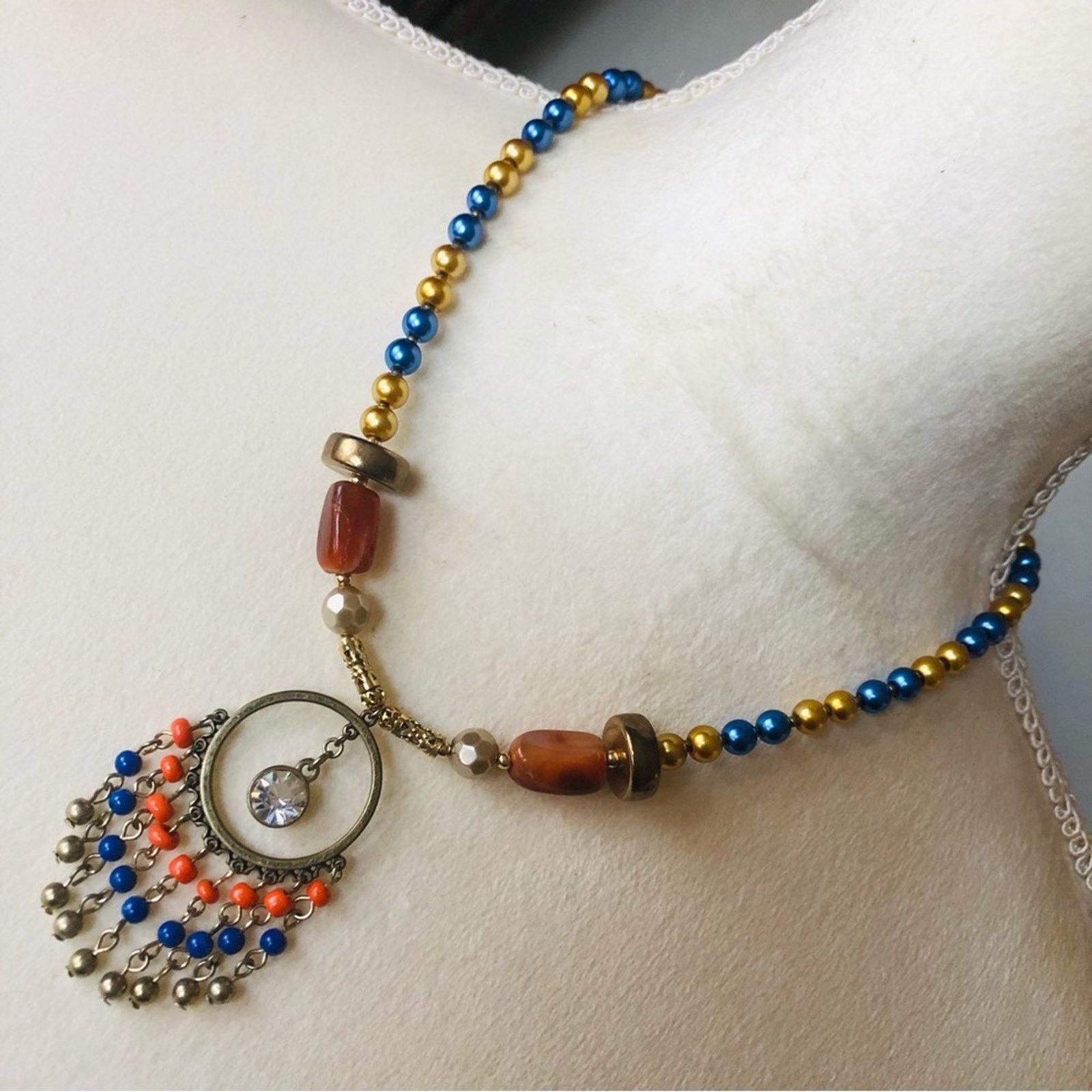 Handmade Handcrafted repurpose glass bead fringe Pearl necklace Size ONE SIZE - 1 Thumbnail