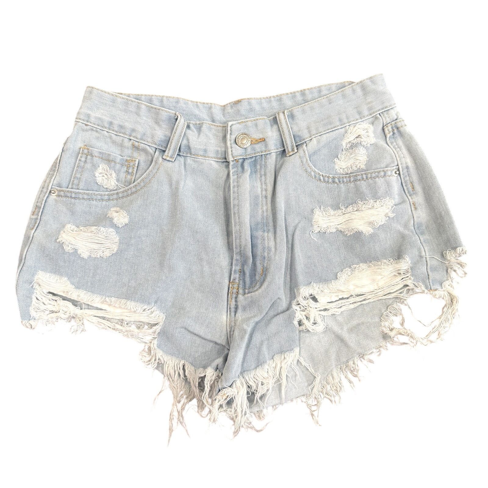 Shein Ripped & Frayed Hem Denim Shorts in Blue, Size 27 Size 27" / US 4 / IT 40 - 1 Thumbnail