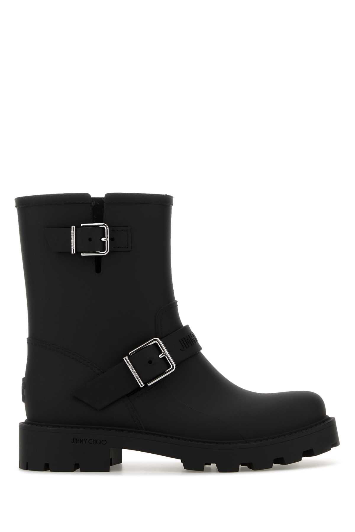 Black Rubber Biker Rain Ankle Boots