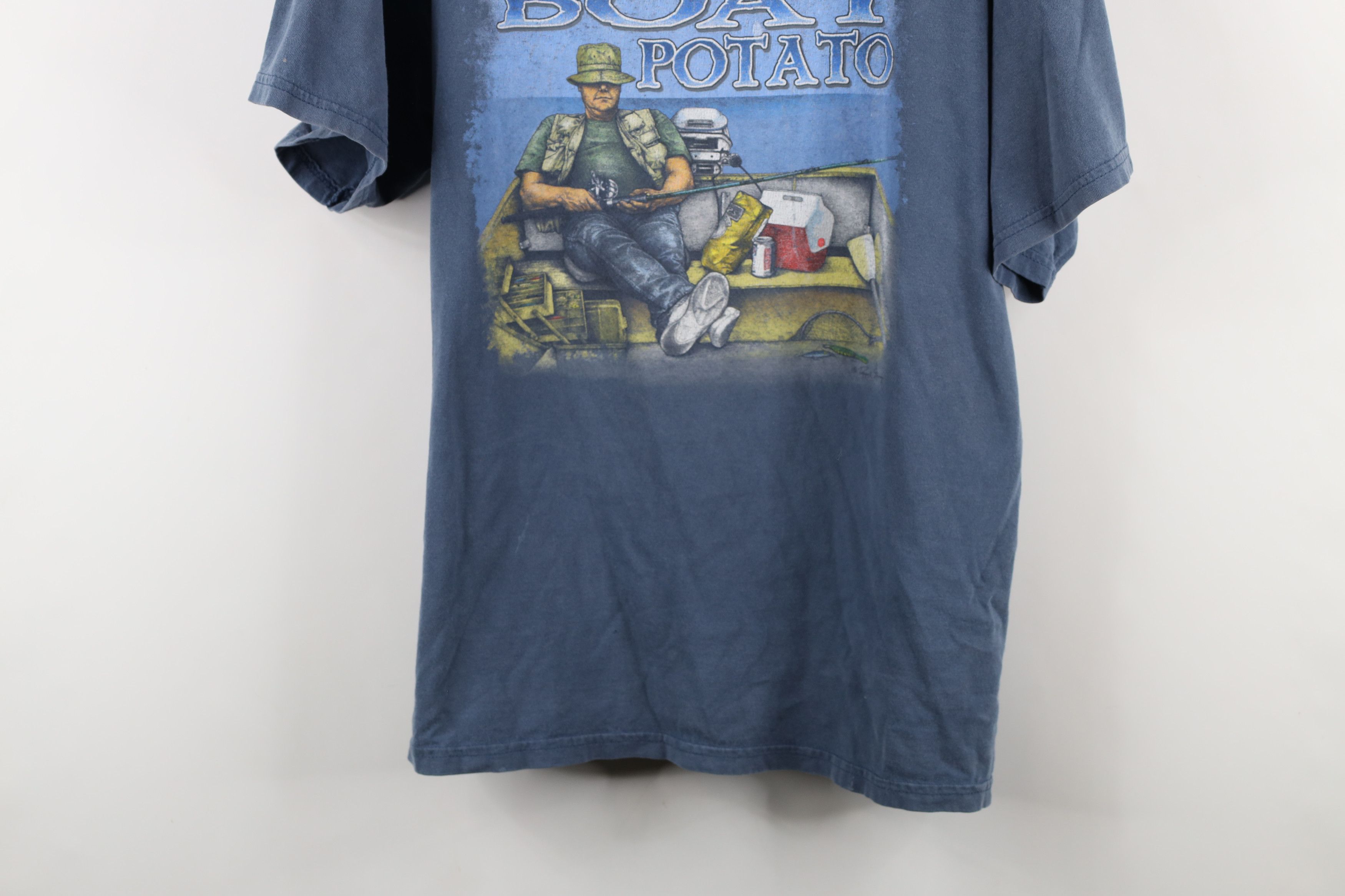 Vintage Vintage 90s Y2K Boat Potato Fishing Fisherman T-Shirt Blue Size US XL / EU 56 / 4 - 3 Thumbnail