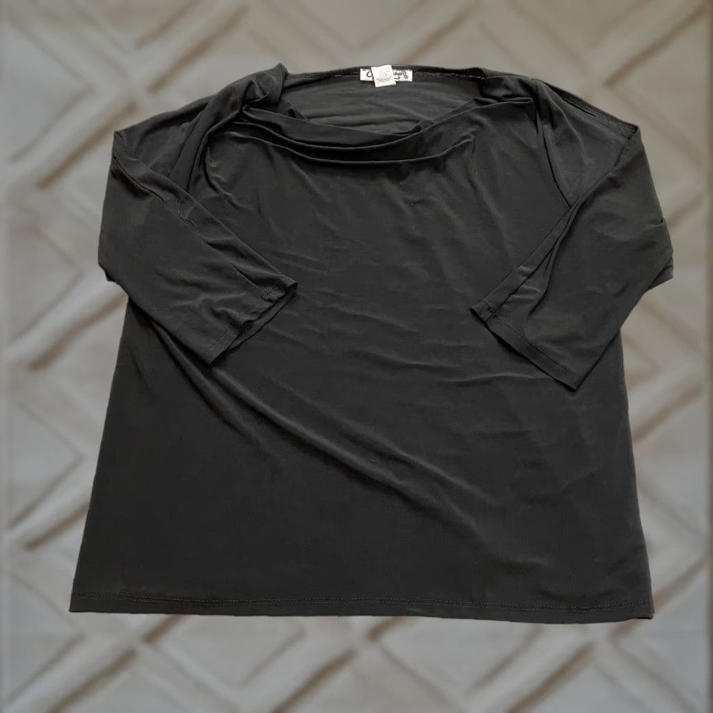 Vintage Claudia Richard Blouse Shirt womens 1X Black Long Sleeve Stretch Vintage Ladies Regular Fit Button Boat Neck Casual Office Size XL / US 12-14 / IT 48-50 - 1 Thumbnail