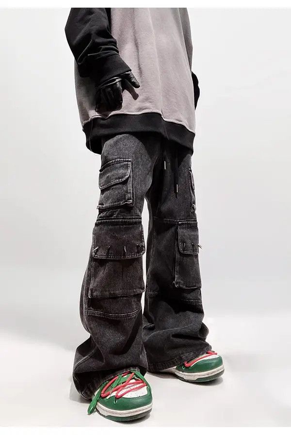 Jean x Gotoh Spikder Rivet Multi Pocket Cargo Wide Leg Jeans Size US 33 - 3 Thumbnail