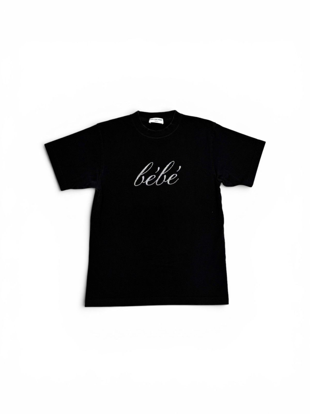 Balenciaga Bébé Rhinestone Logo Tee Shirt Black