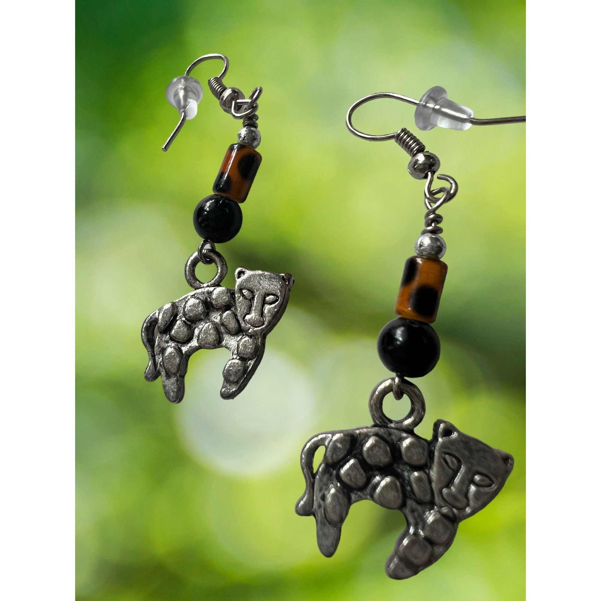 Other Artisan Dangle Silver Tone Earrings Leopard Tiger Hook Faux Size ONE SIZE - 4 Thumbnail