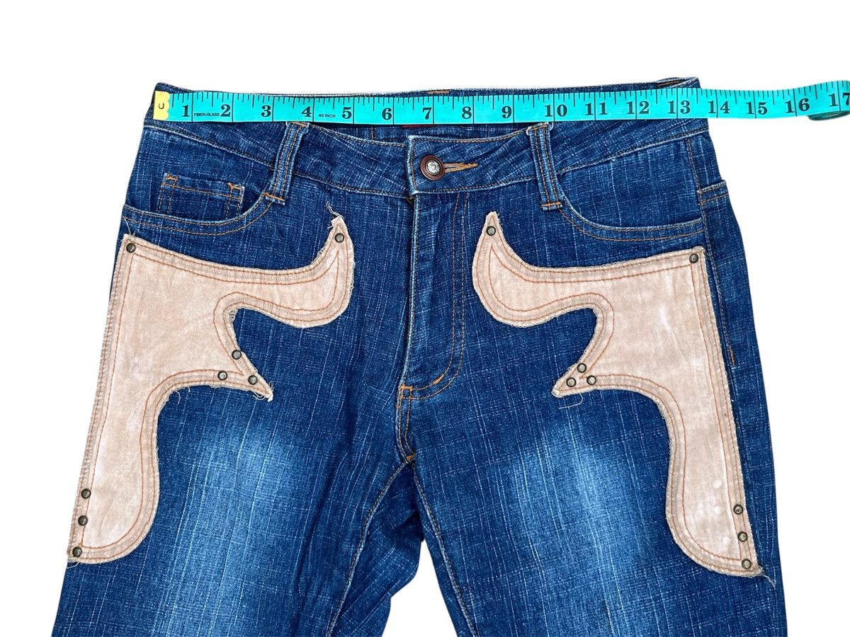 Japanese Brand 💥 LEATHER PATCHWORK FLARED 💥 HIT IT OFF Jeans Size US 27 - 11 Thumbnail