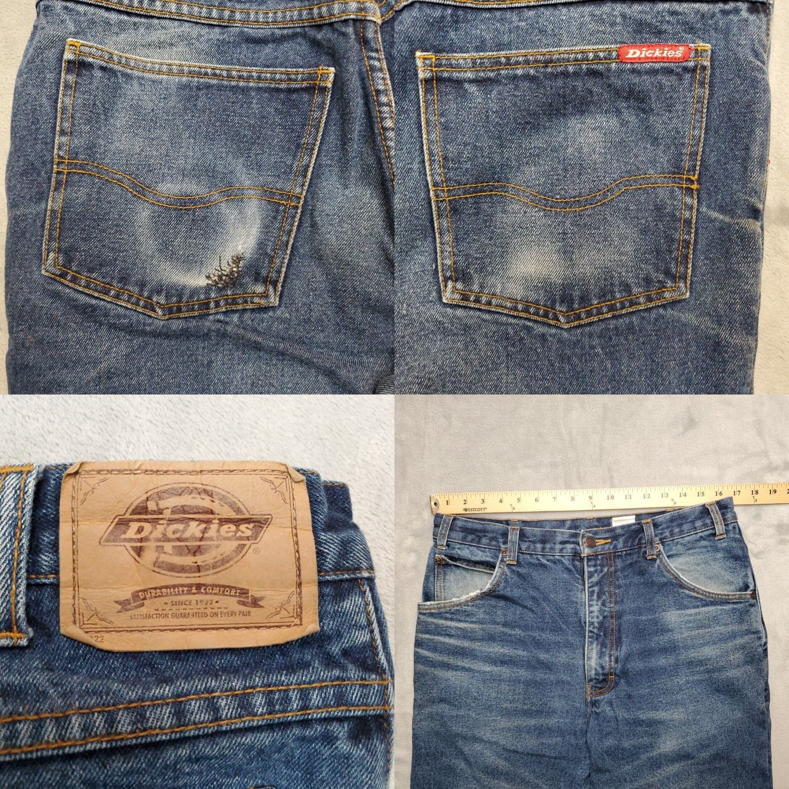 Dickies VINTAGE Dickies Jeans Mens 34x30 Blue Faded Whiskered Denim Flannel Lined Work Jeans Size US 34 / EU 50 - 8 Thumbnail