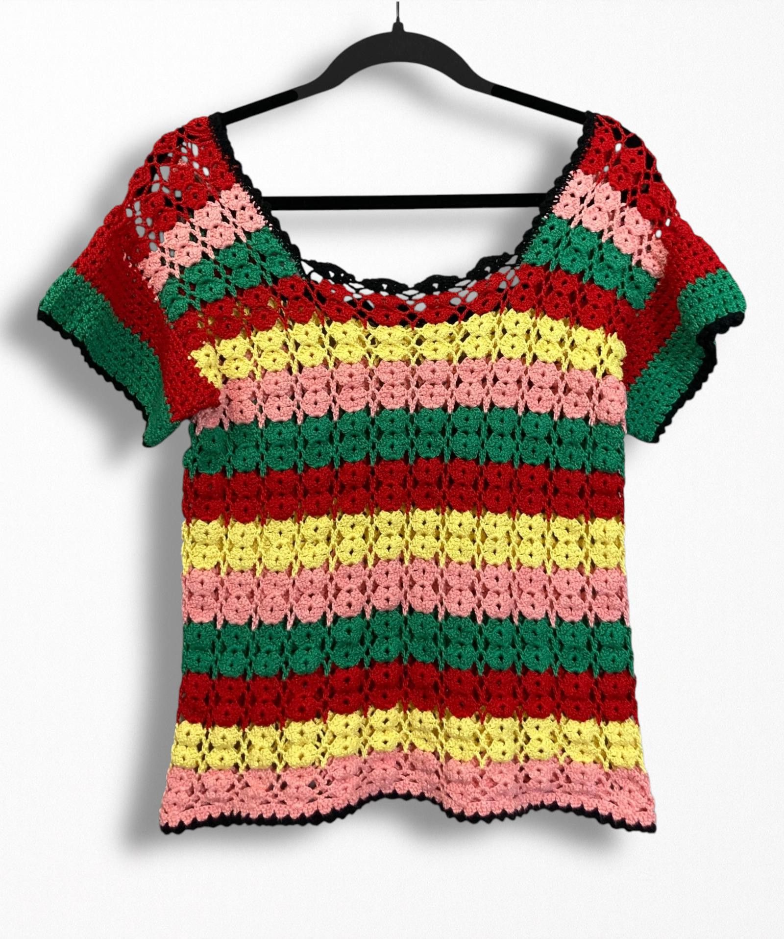 Designer Colorful Crocheted Top – Perfect for Summer! Size ONE SIZE - 1 Thumbnail