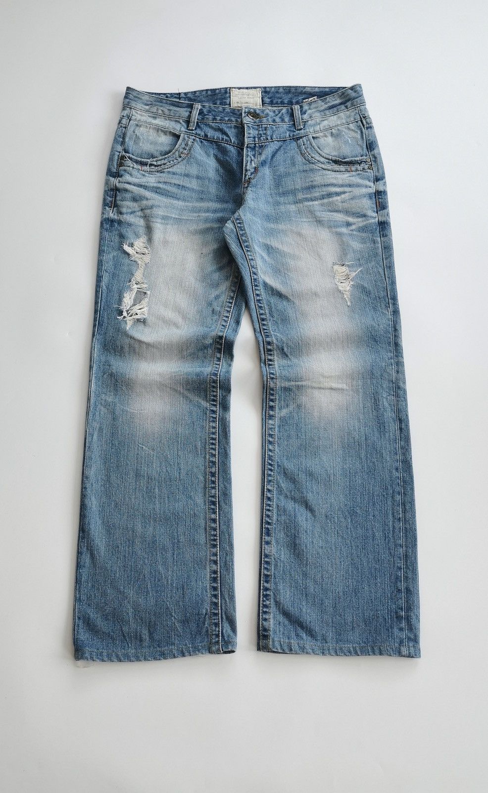 Kapital Lolita Studded Zipper Distressed Washed Blue Denim Jeans Size US 37 - 5 Thumbnail