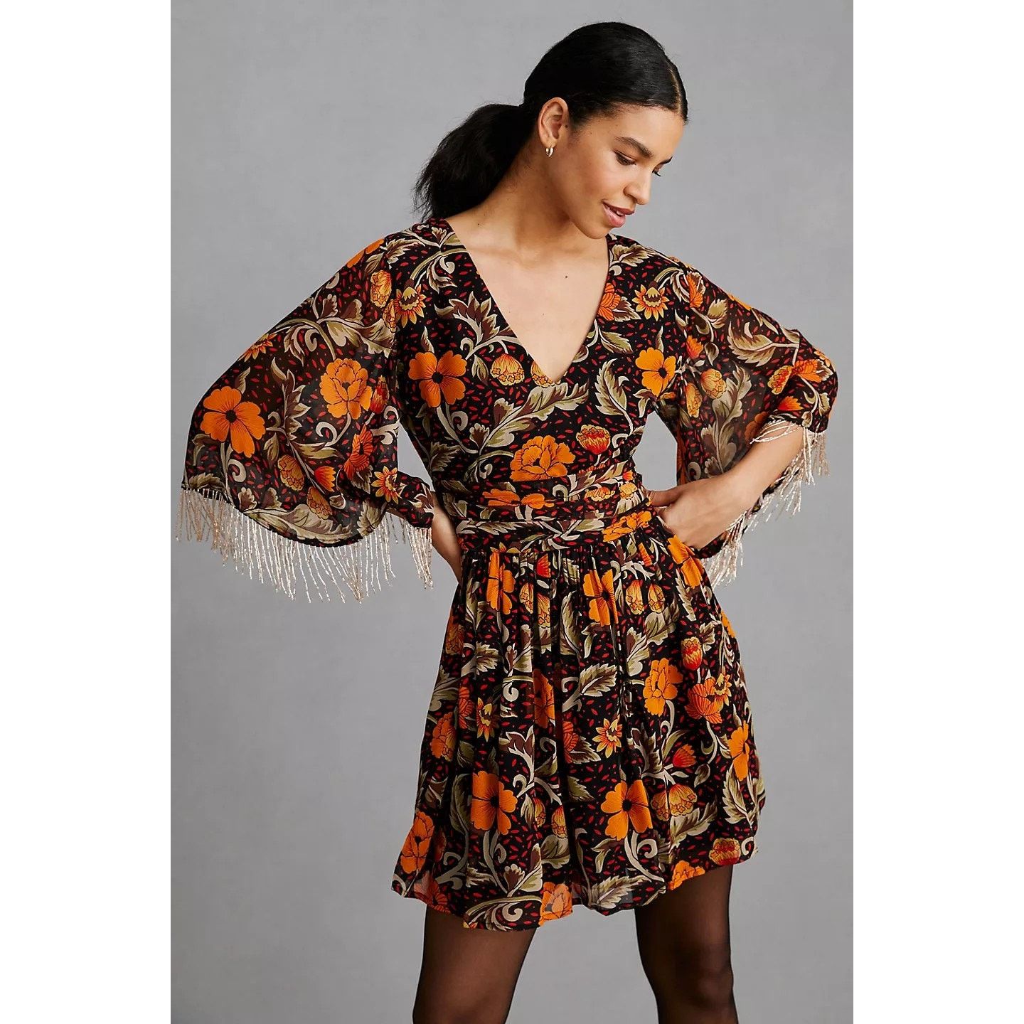 Anthropologie New Anthropologie Verb Fringed Mini Dress $220 XS Floral Size XS / US 0-2 / IT 36-38 - 1 Thumbnail