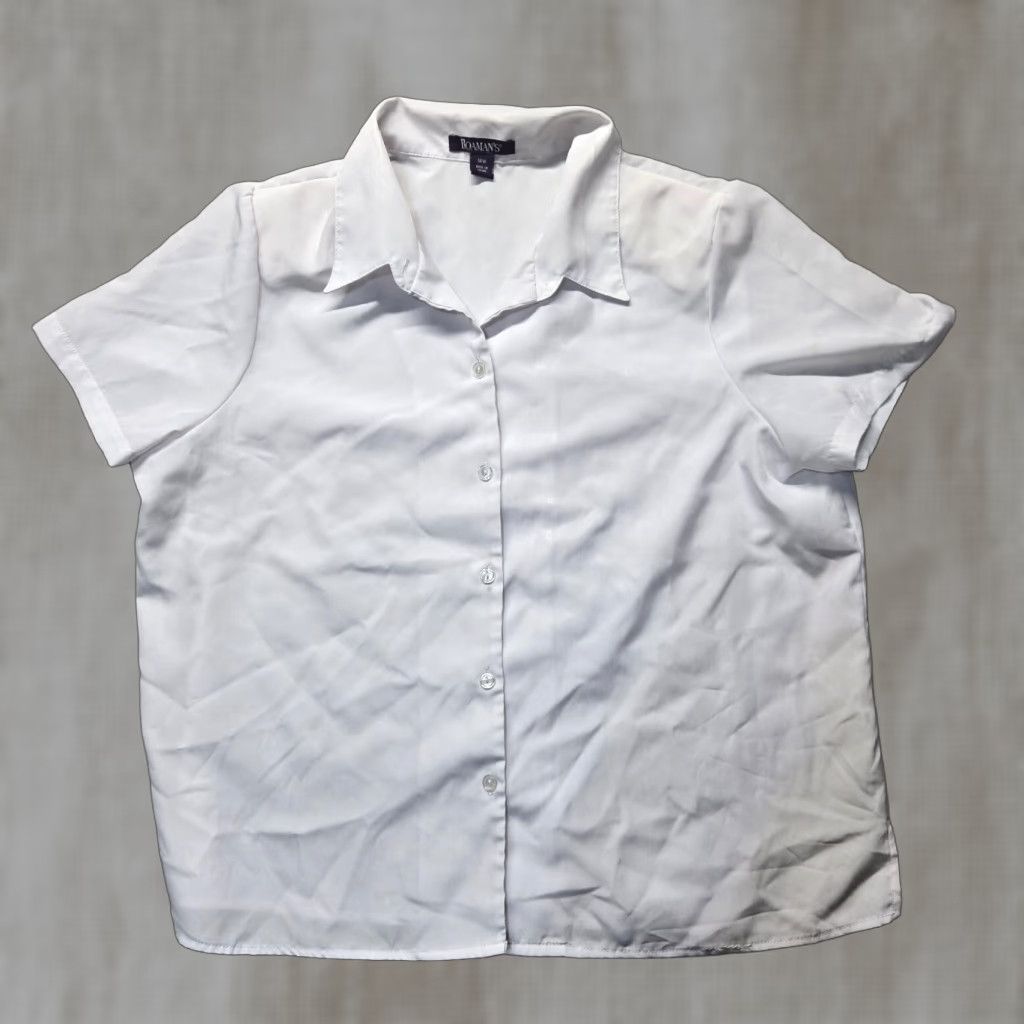 Vintage Roaman's Solid White Button-Up Short Sleeve Shirt 18W Womens Shoulder Pads Adult Plus Size 18W White Shirt Size XXL / US 16-18 / IT 52-54 - 1 Thumbnail