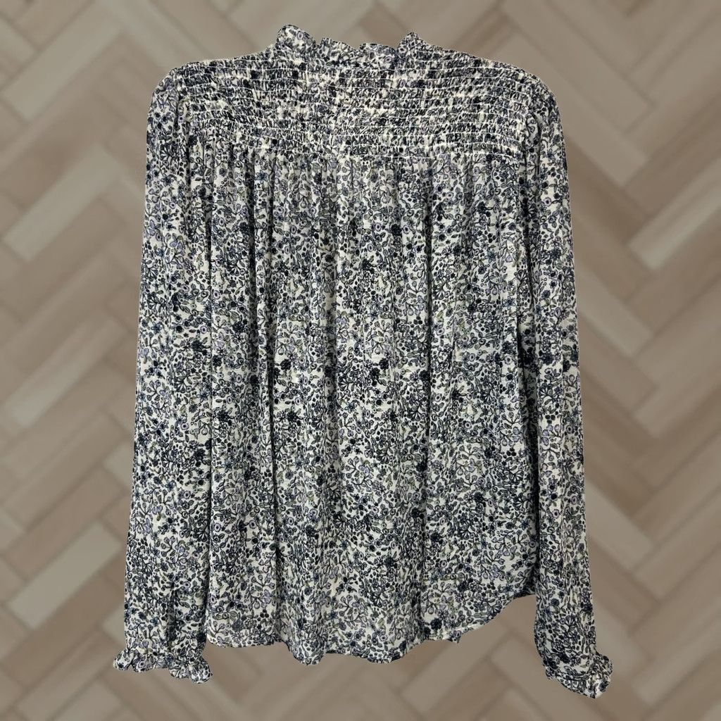 Free People Free People Blouse Womens M Blue Floral Smocked Sheer Romantic Milkmaid Feminine Size M / US 6-8 / IT 42-44 - 1 Thumbnail