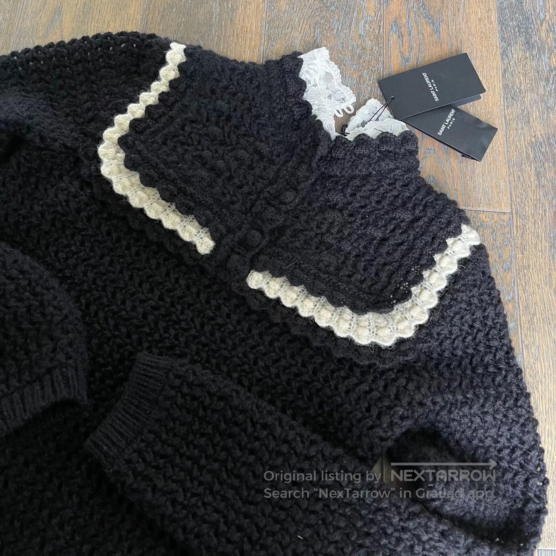 Saint Laurent Paris Saint Laurent Black Crochet Sweater. Size M / US 6-8 / IT 42-44 - 1 Thumbnail