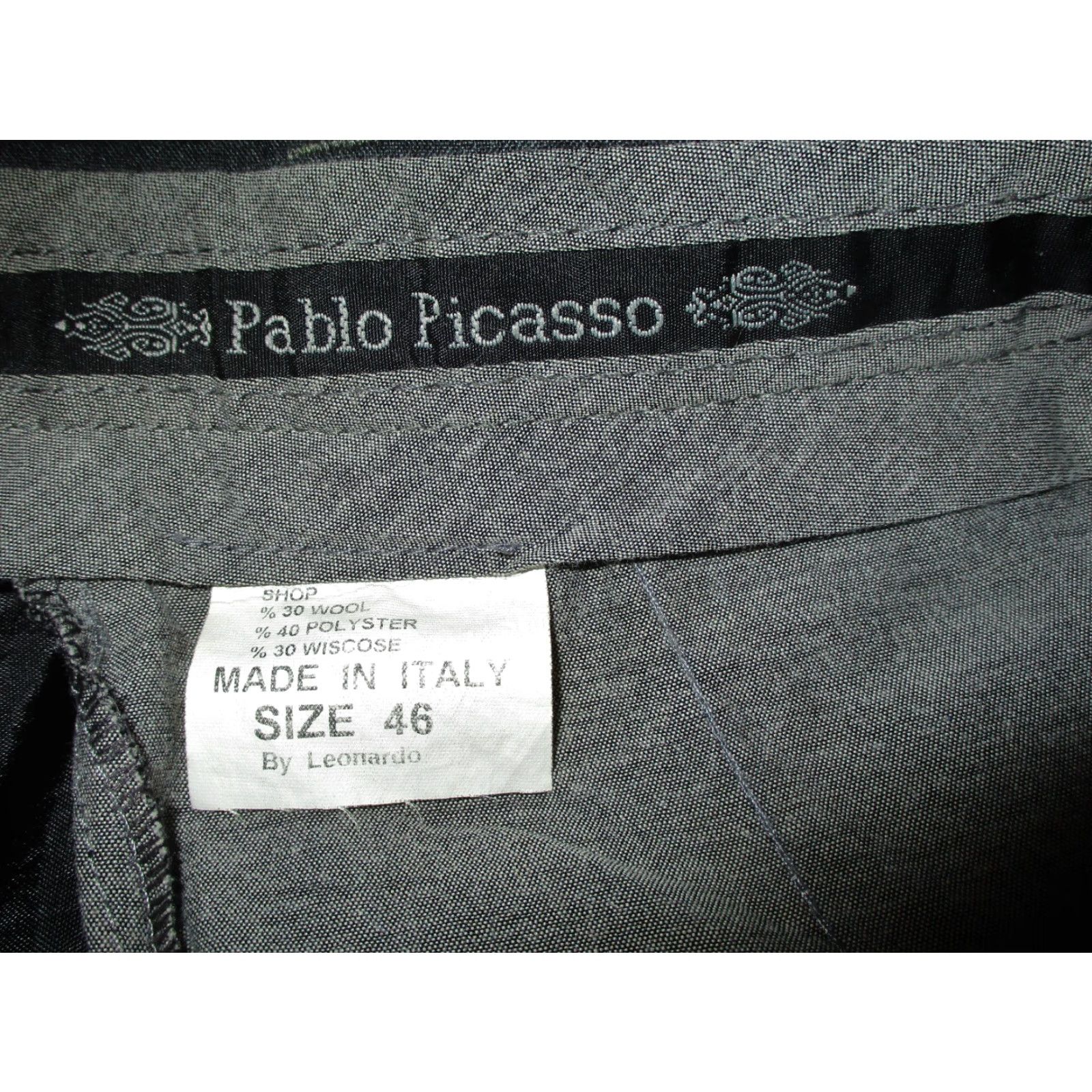 Vintage PABLO PICASSO Made in Italy Gray Pleated Dress Pants Mens 36W 32L Wool Regular Front Pleated 5-Pocket Size US 36 / EU 52 - 5 Thumbnail