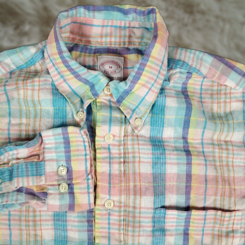 Brooks Brothers Brooks Brothers Shirt Mens Medium Blue Plaid Irish Linen Button Up Long Sleeve Mens Size US M / EU 48-50 / 2 - 1 Thumbnail