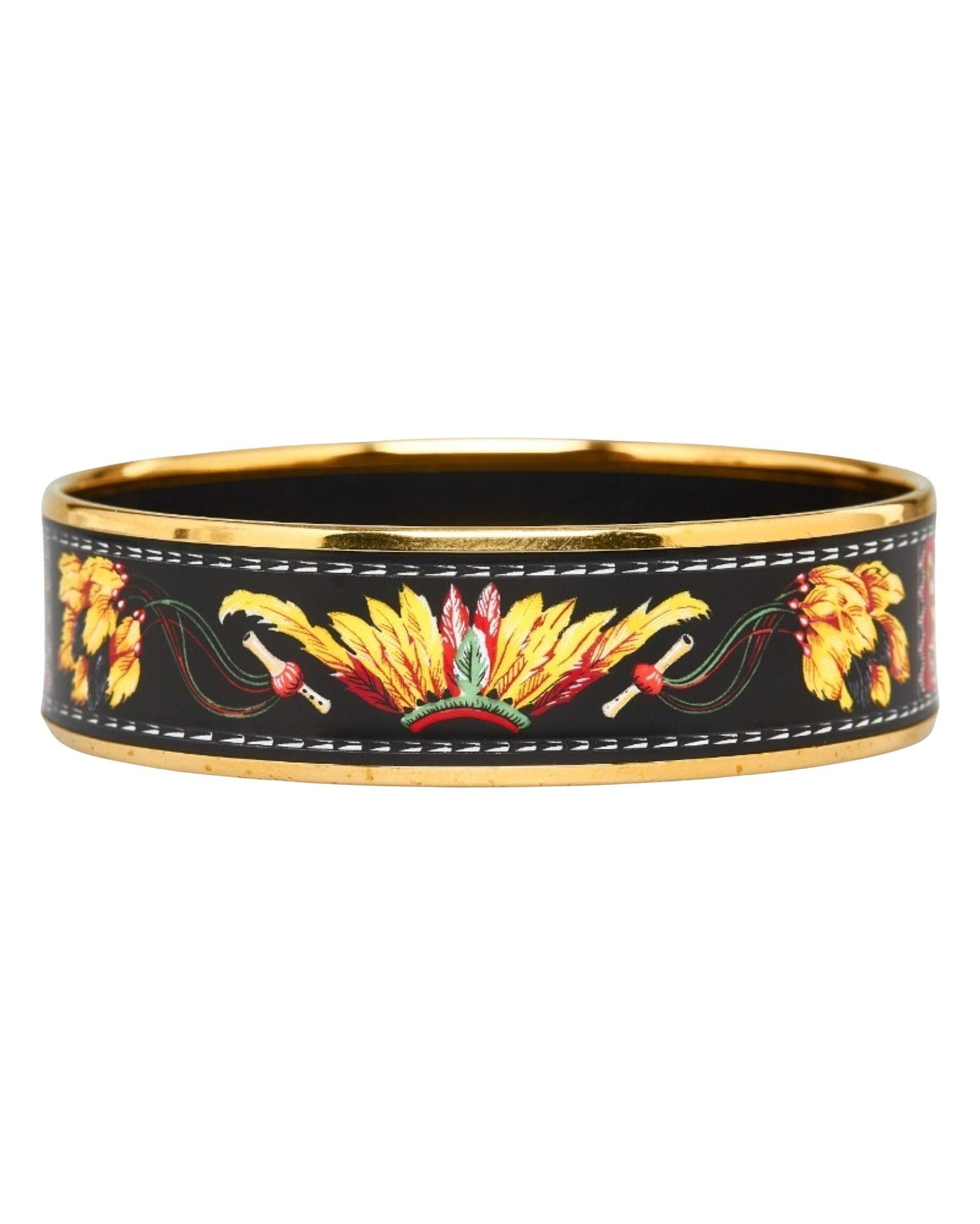 image of Hermes Luxurious Gold Metal Bangle With Multi-Color Hues, Women's