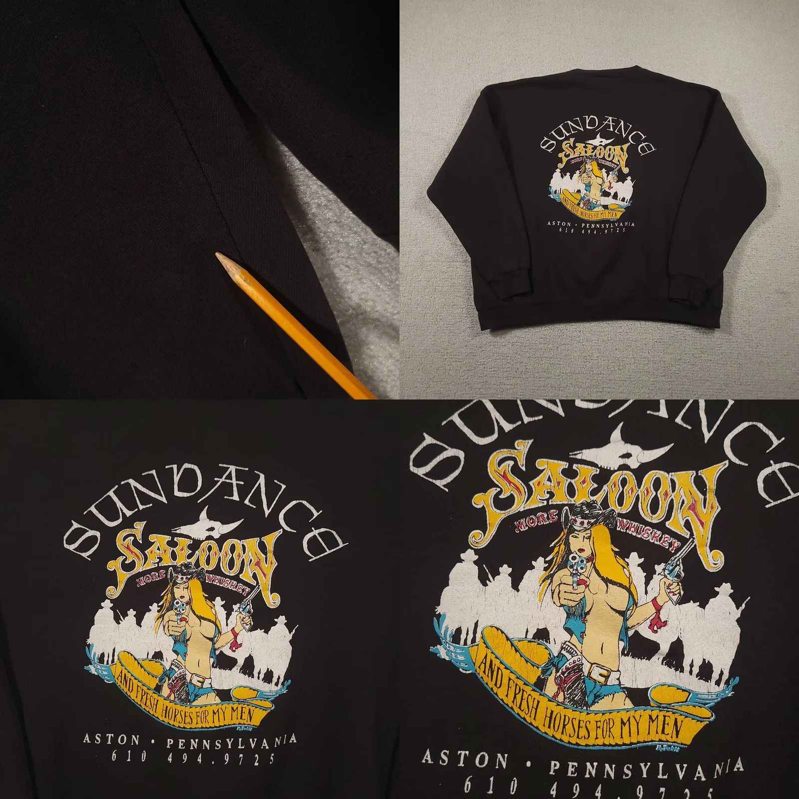 Lee VINTAGE Lee Sweatshirt Mens 2XL Black Sundance Saloon Aston PA Graphic 90s USA Graphic Print Pullover Heavyweight Mens Size US XXL / EU 58 / 5 - 9 Thumbnail